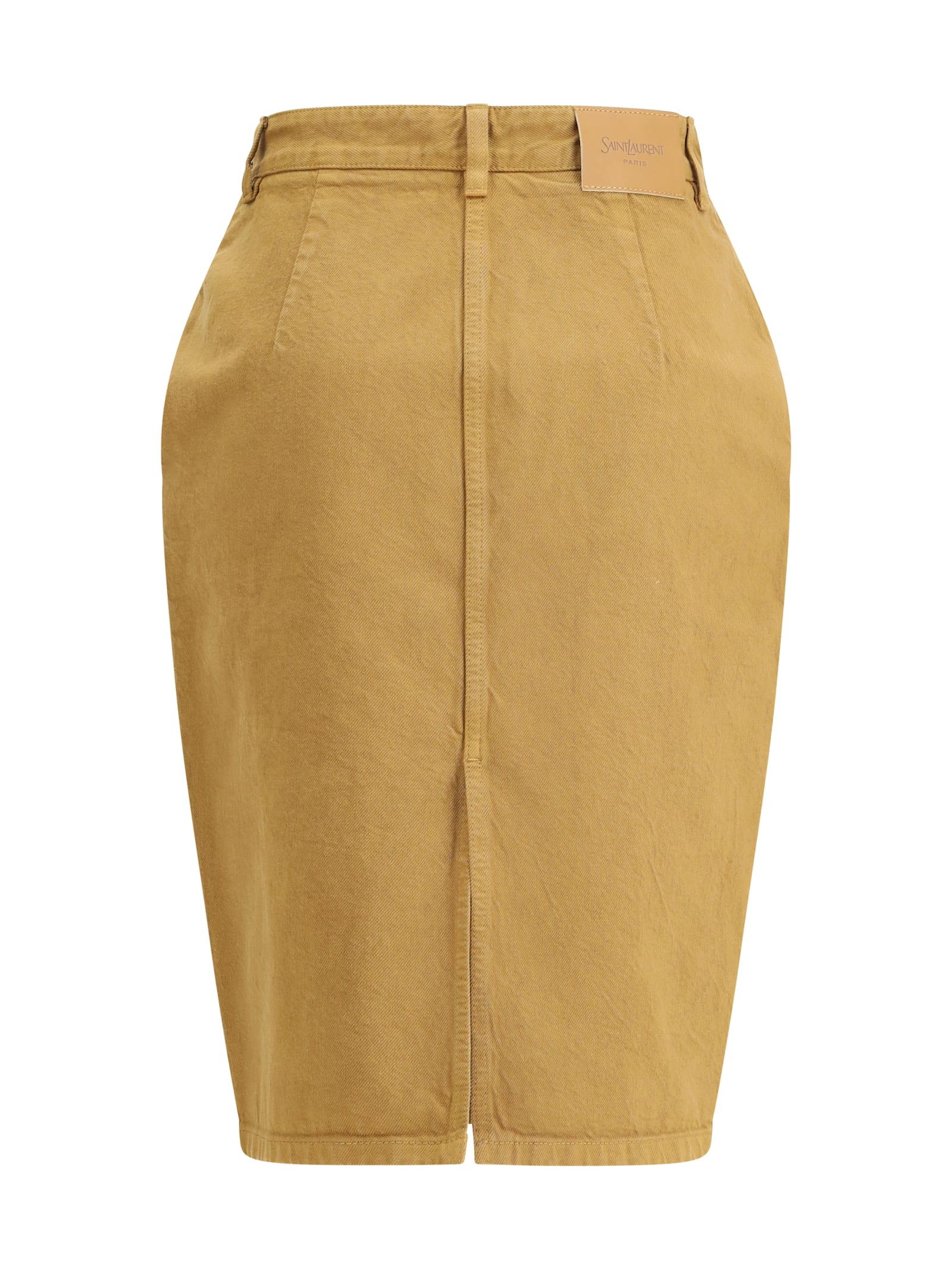 Saint Laurent Rear-slit Cotton Midi Skirt In Brown