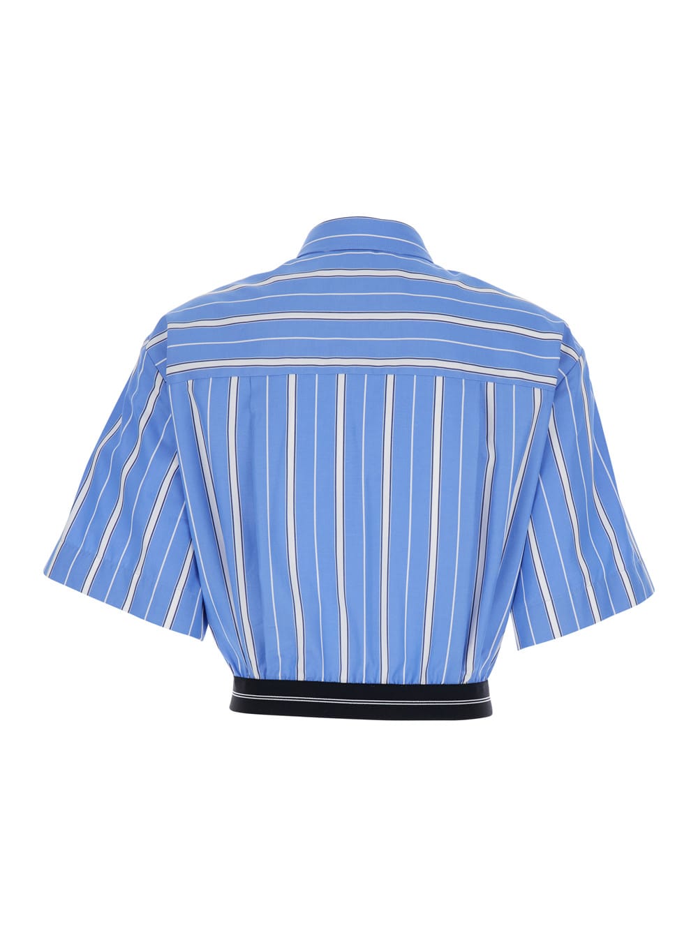 Msgm Collared Neck Cropped Top With Striped Pattern In Light Blue