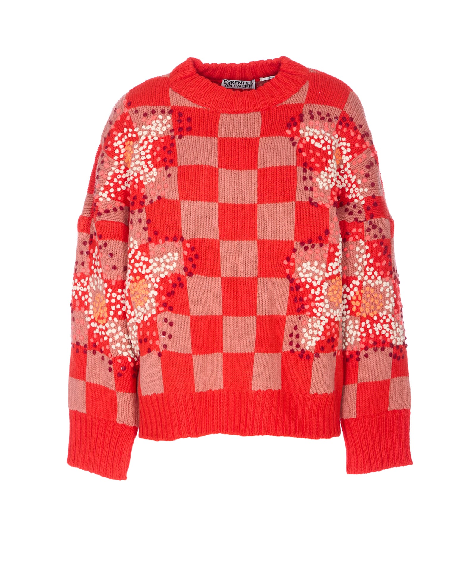 Essentiel Antwerp Inter Checkerboard Sweater In Red