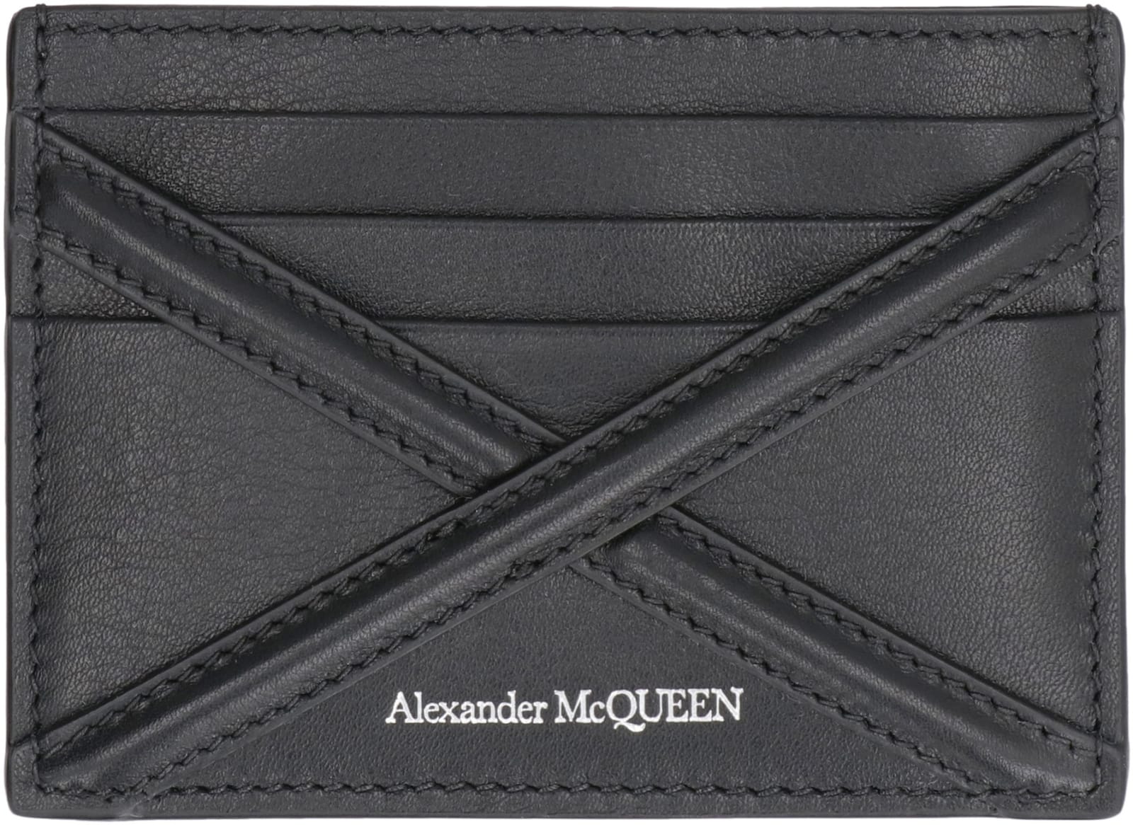 Shop Alexander Mcqueen Leather Card Holder In Black