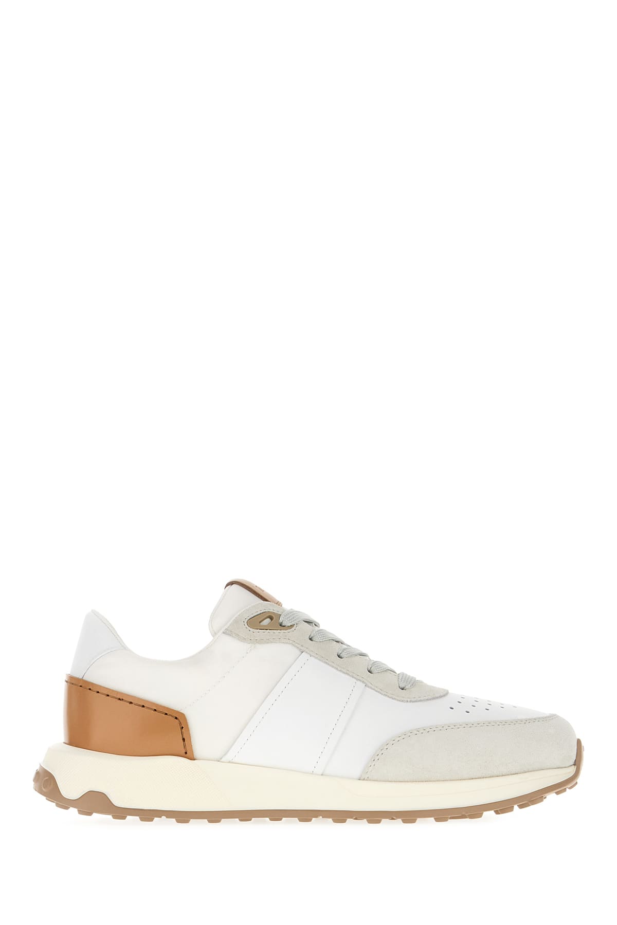 Tod's Multicolor Leather And Mesh Sneakers In White Beige Brown