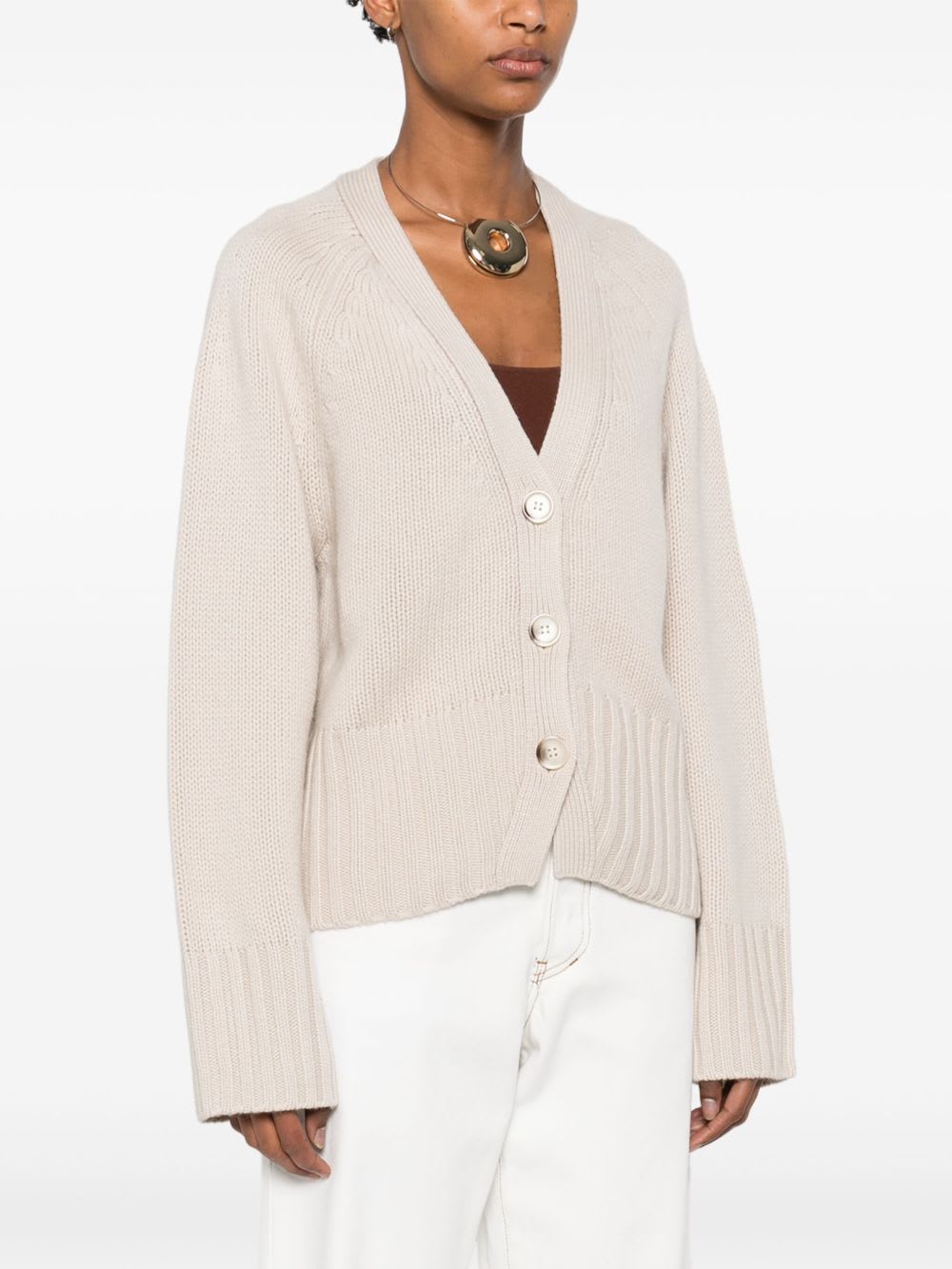 Goat Cashmere V-necked Cardigan In Multi