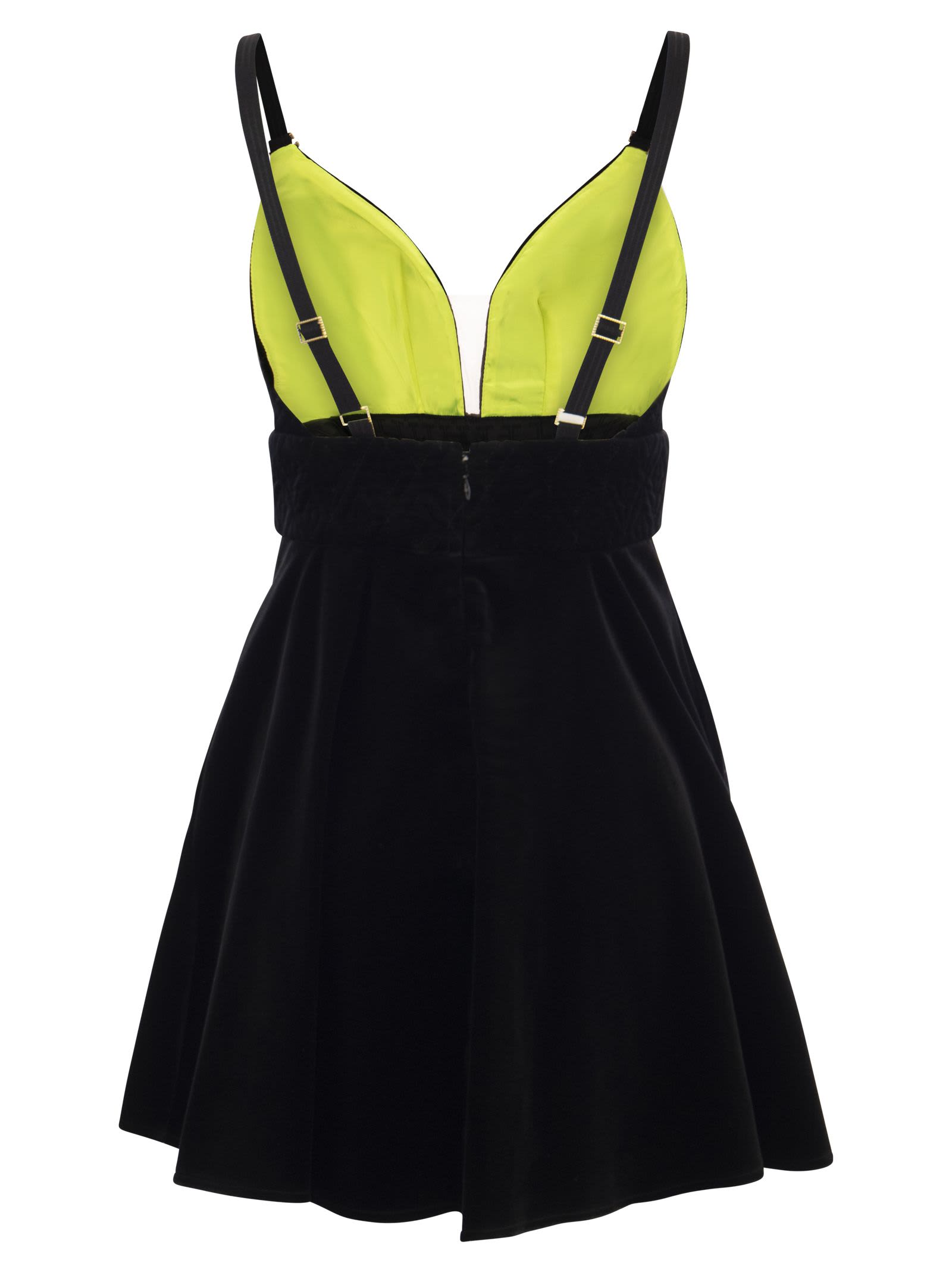 Shop Elisabetta Franchi Mini Dress In Velvet With Cups In Black