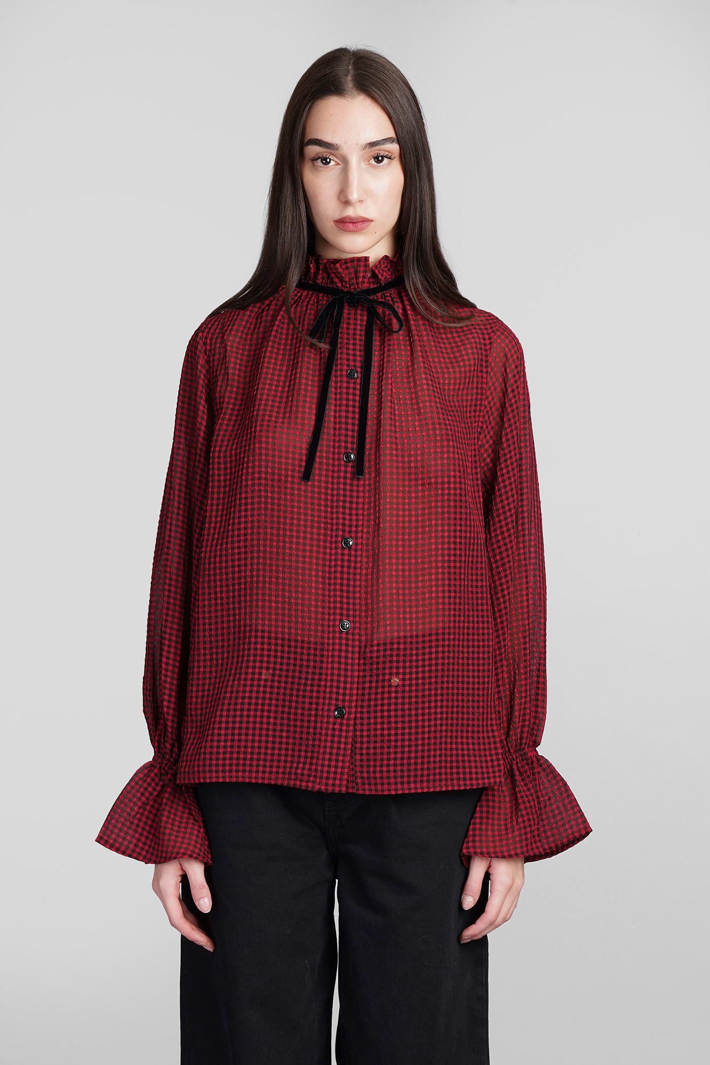 Shop Ganni Shirt In Red Polyester