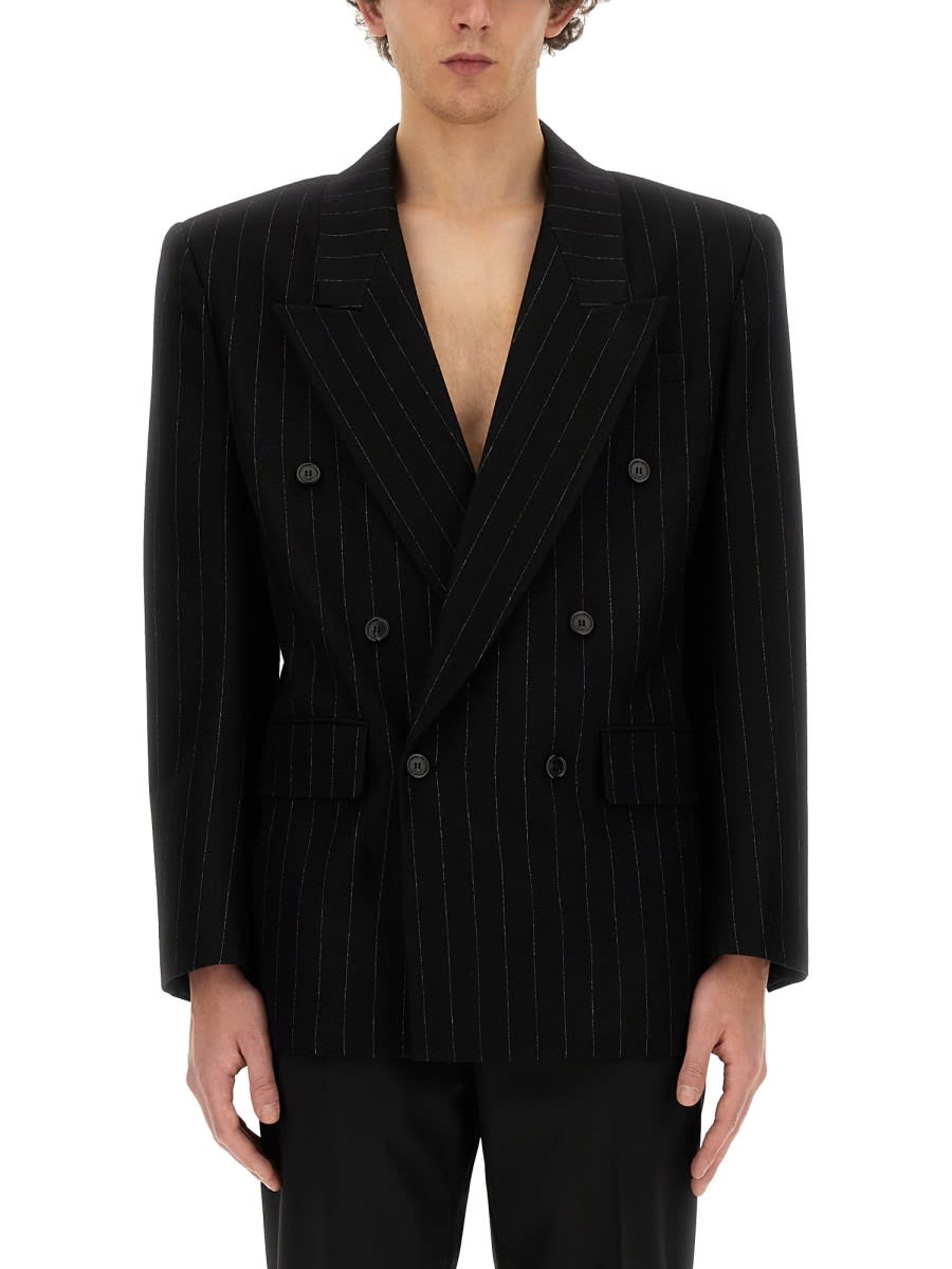 Saint Laurent Oversized Double Breasted Pinstripe Jacket In Black