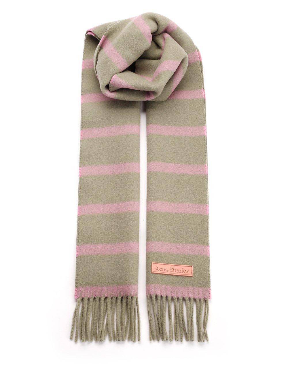Acne Studios Striped Logo Patch Scarf In Ans Grey/pink