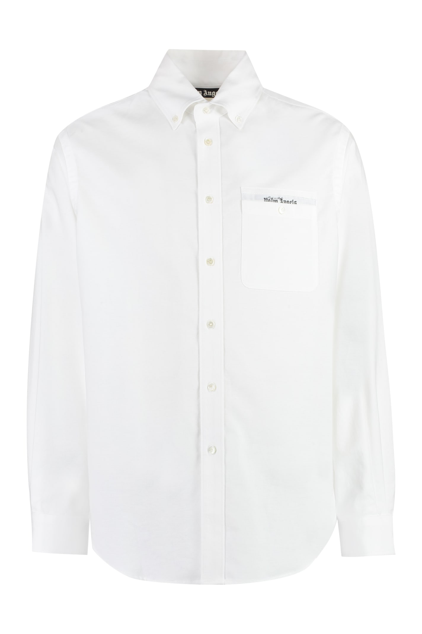 Shop Palm Angels Button-down Collar Cotton Shirt In White
