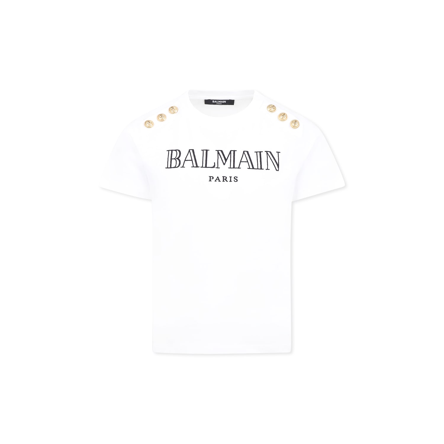 BALMAIN WHITE T-SHIRT FOR KIDS WITH LOGO