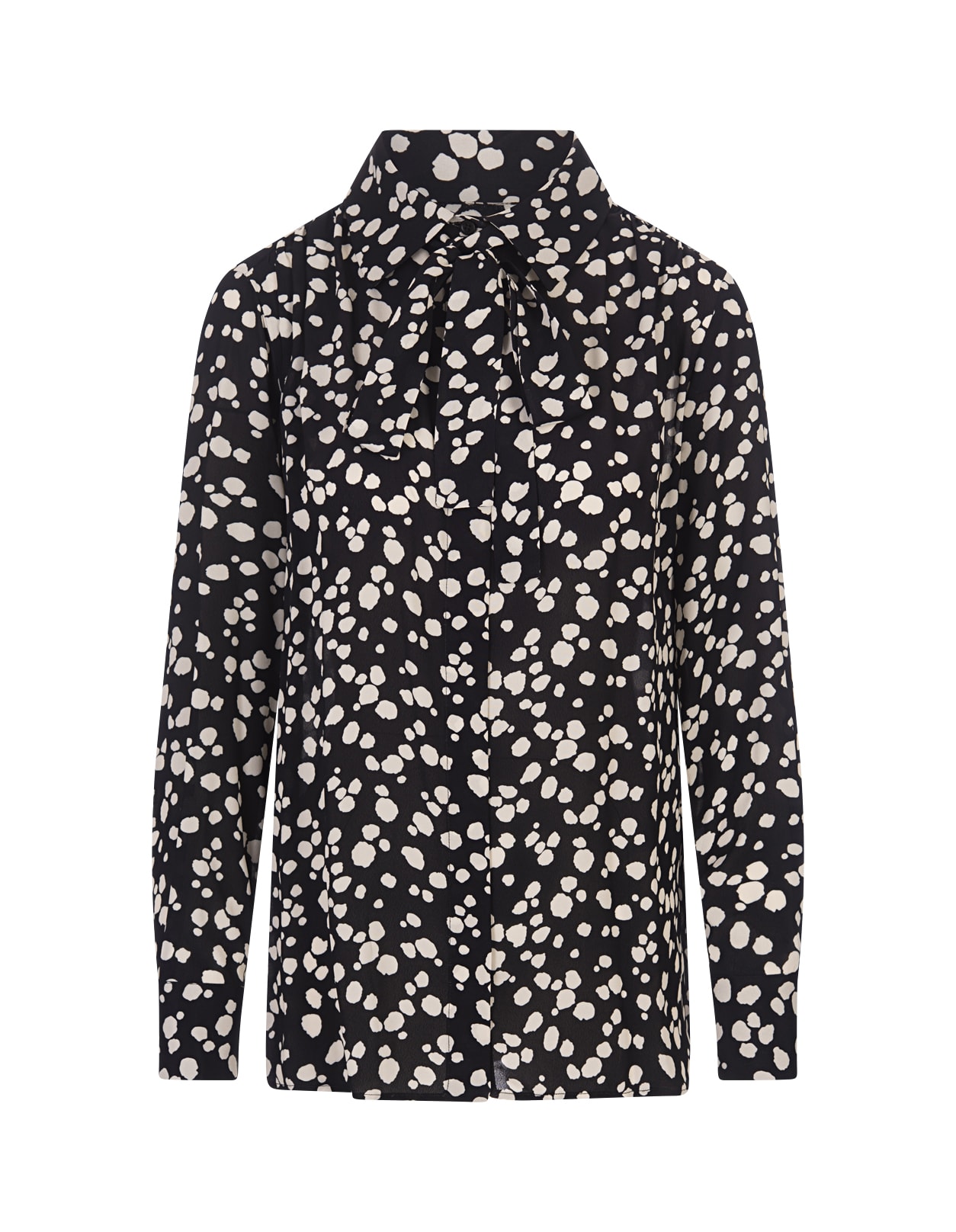 Shop Msgm Black Satin Shirt With  Polka Dot Print