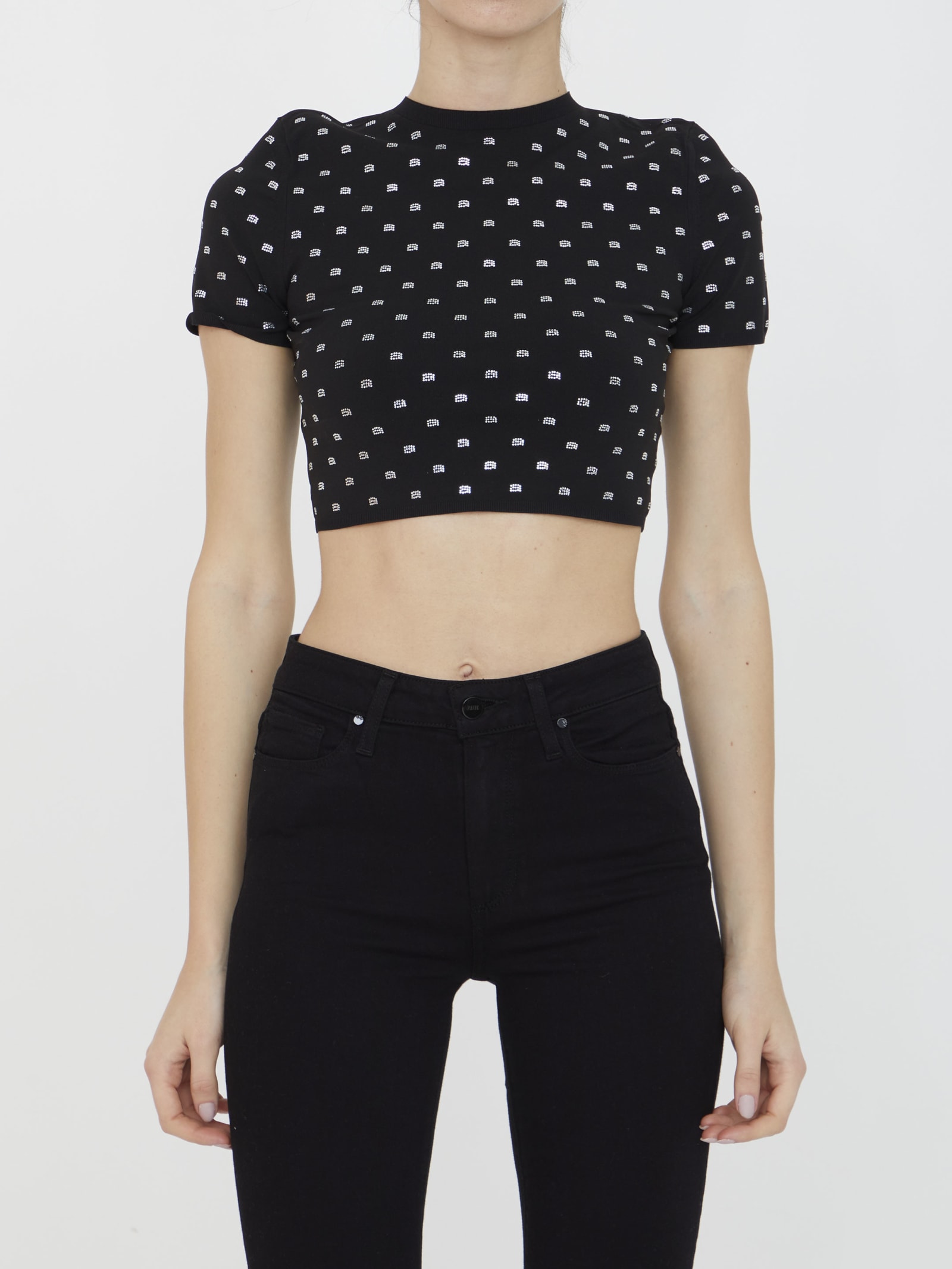 Alexander Wang Cropped T-shirt With Rhinestones
