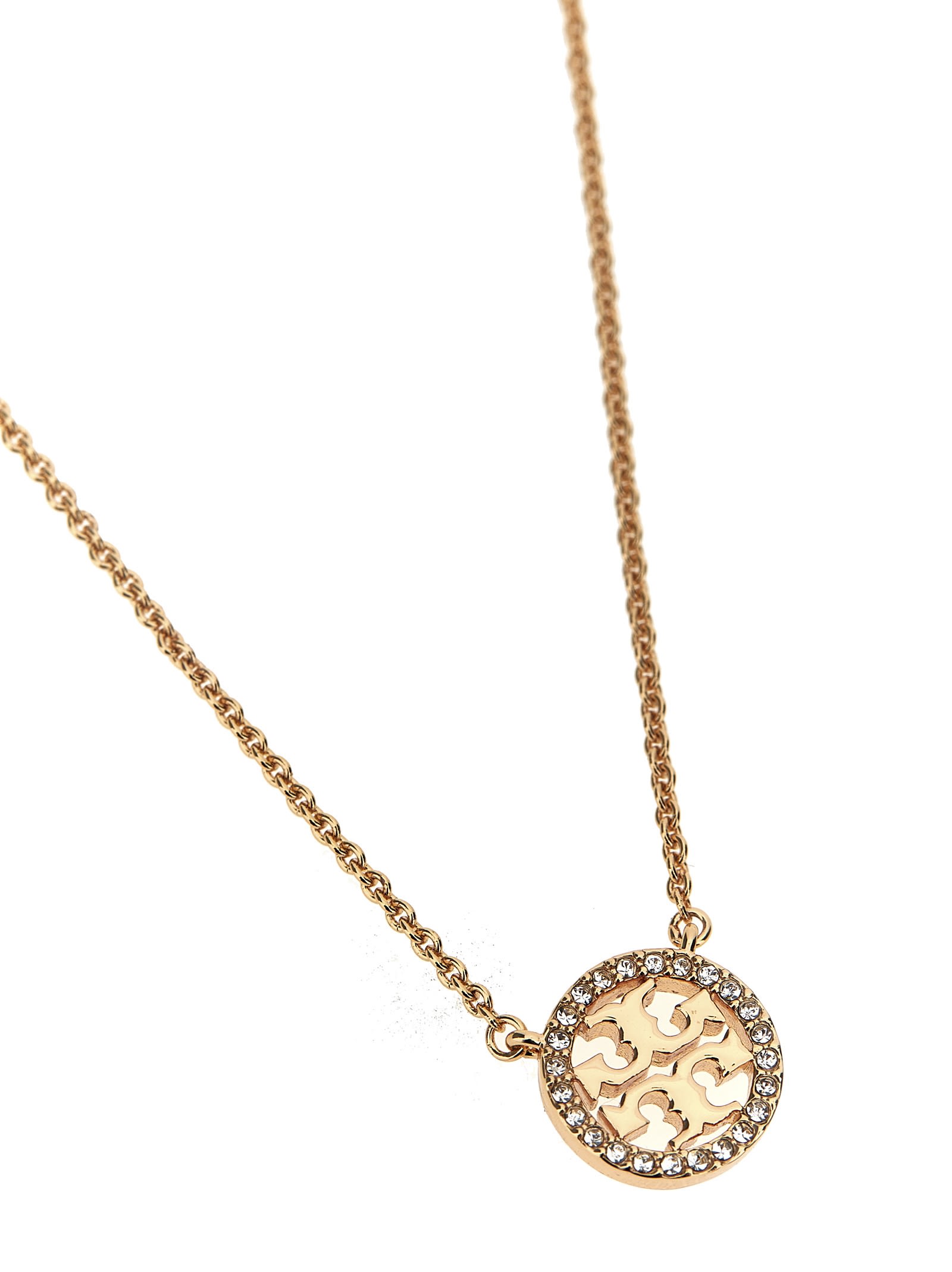 Tory Burch Golden Logo Pendant Necklace In Rosa
