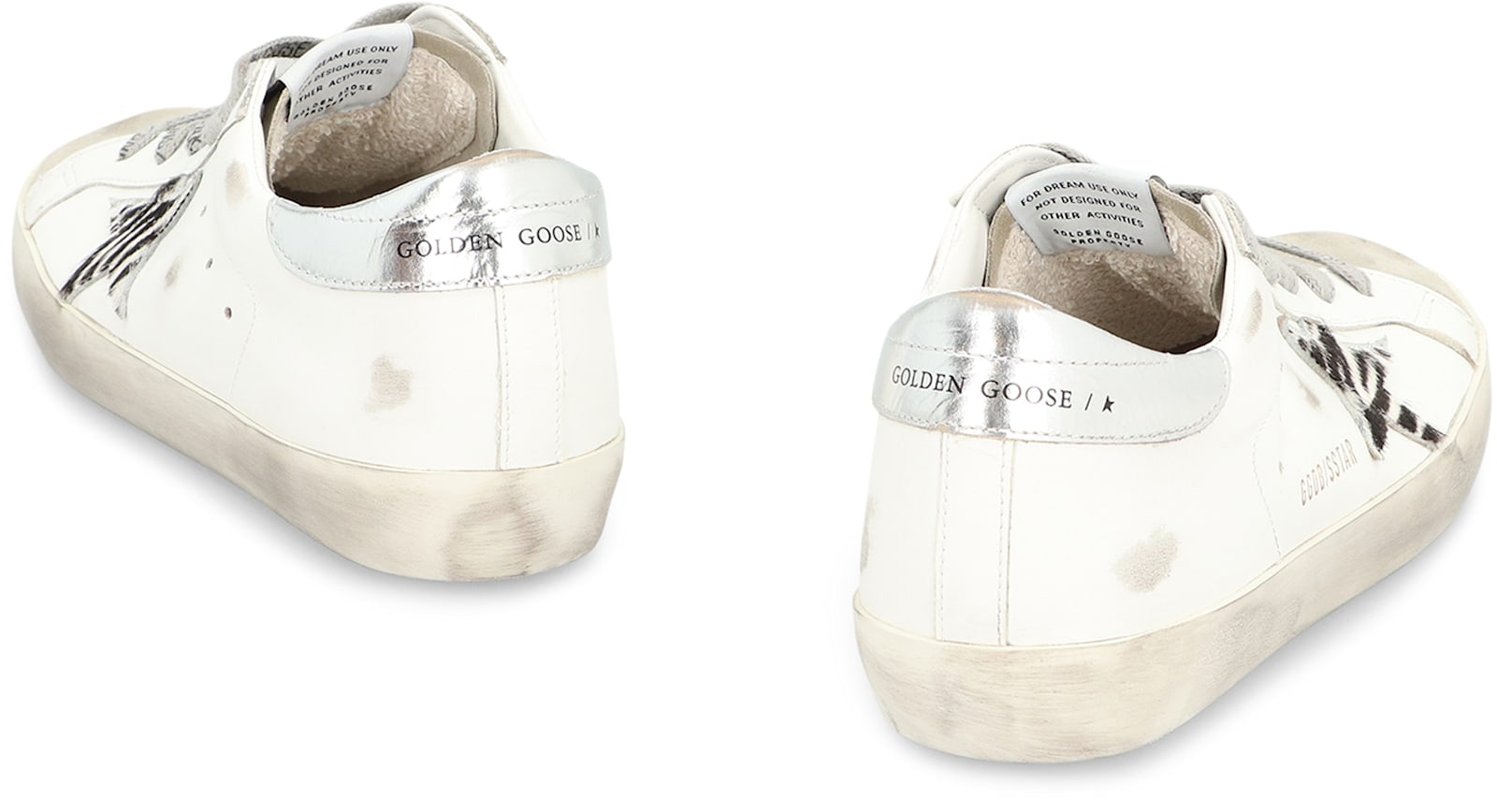 Golden Goose Super-star Sneakers With Zebra Pony Hair Star In White