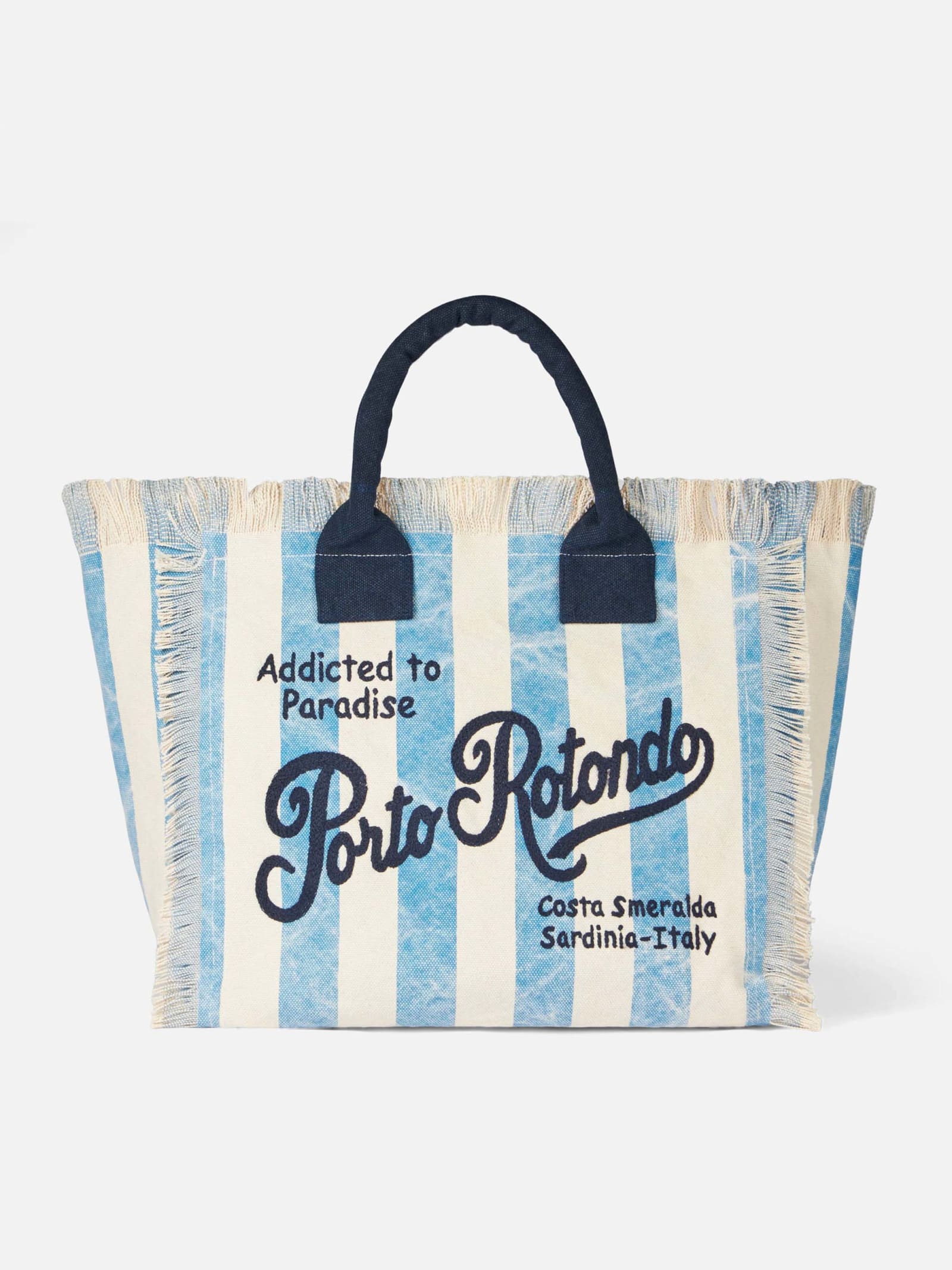 Mc2 Saint Barth Vanity Canvas Shoulder Bag With Porto Rotondo Print In Blue