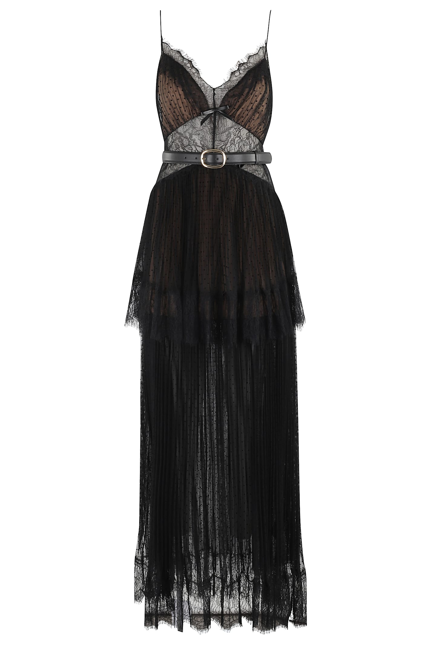Self-portrait Sheer Tiered Lace-trimmed Maxi Dress In Black