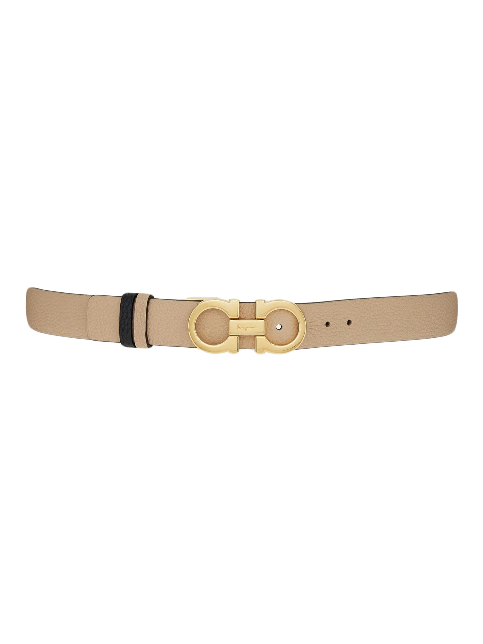 Ferragamo Reversible And Adjustable Gancini Belt In Sand