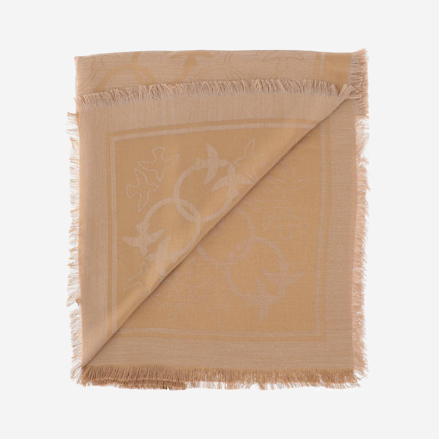 Pinko Viscose Blend Scarf With Love Birds Pattern In Neutral