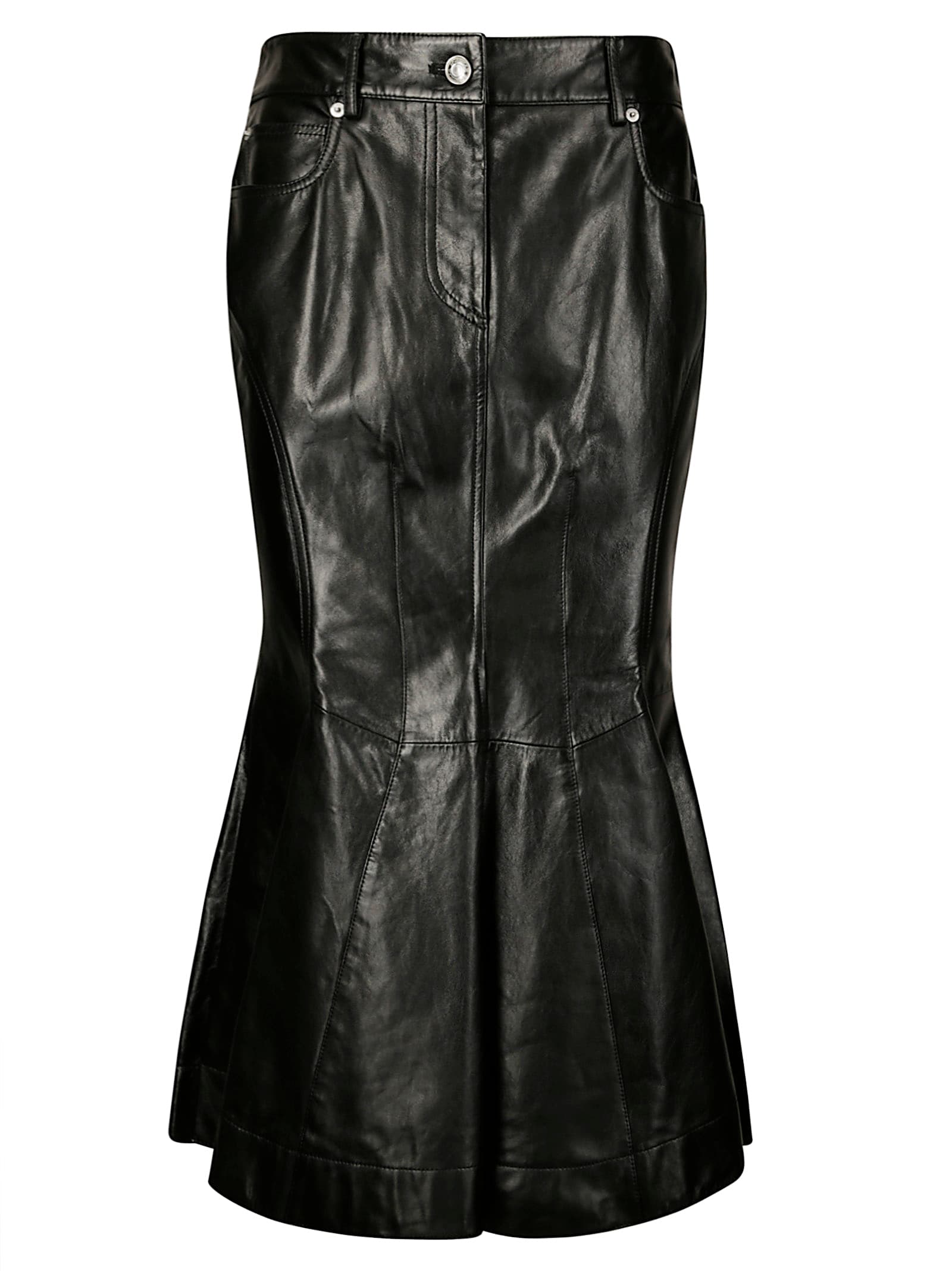 Sportmax Leather Skirt With Pockets And High Waist