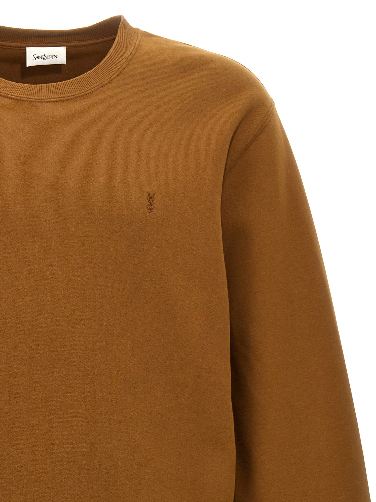 Shop Saint Laurent Logo Embroidery Sweatshirt In Brown