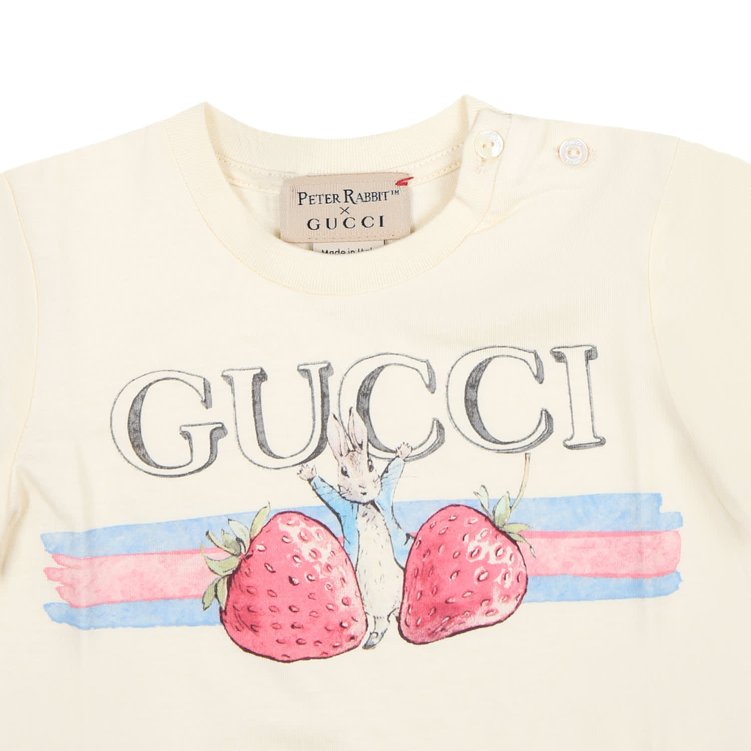 Shop Gucci Ivory T-shirt For Baby Girl With Peter Rabbit