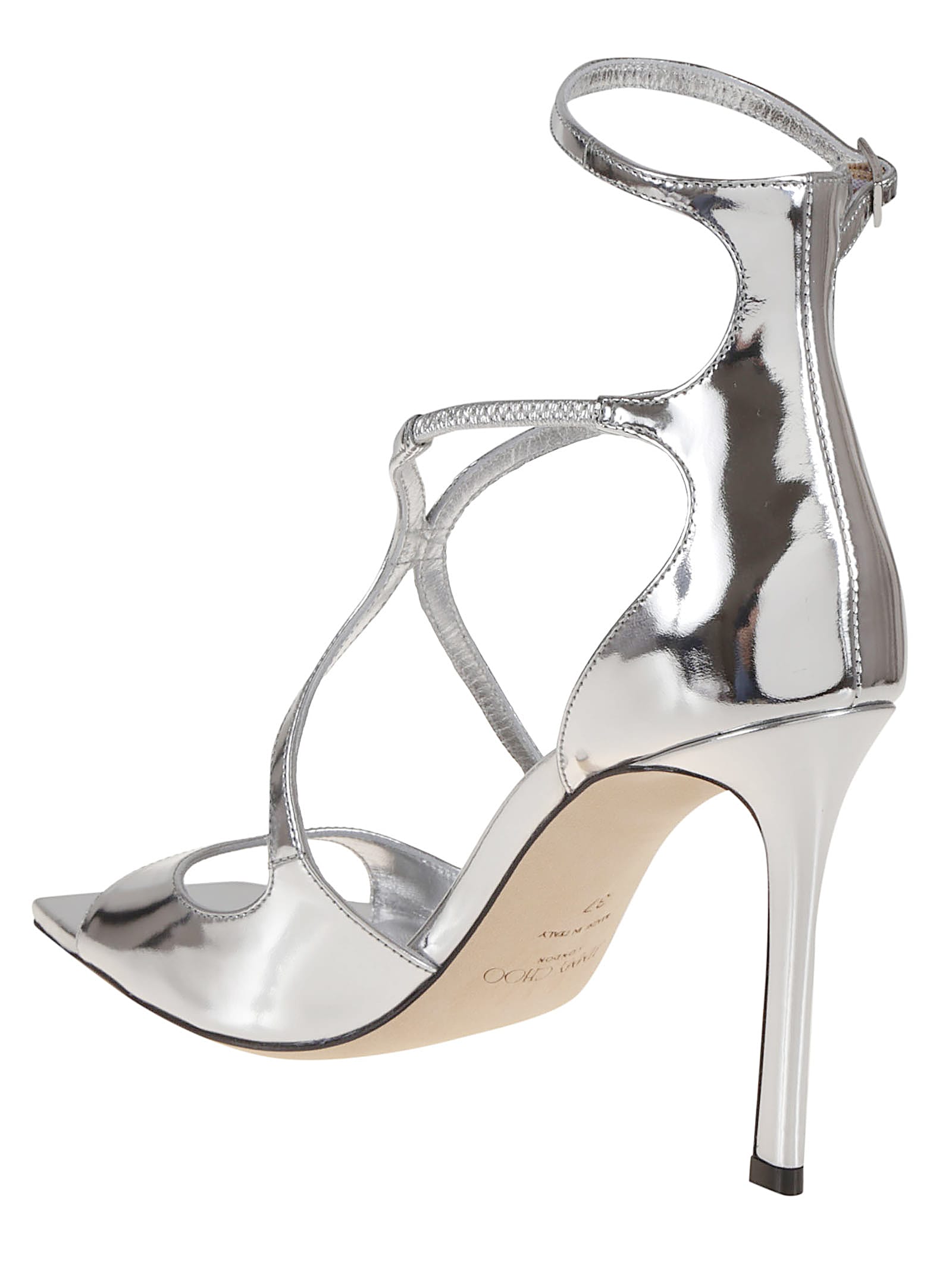 Jimmy Choo Azia 95 Metallic Leather Sandals In Silver