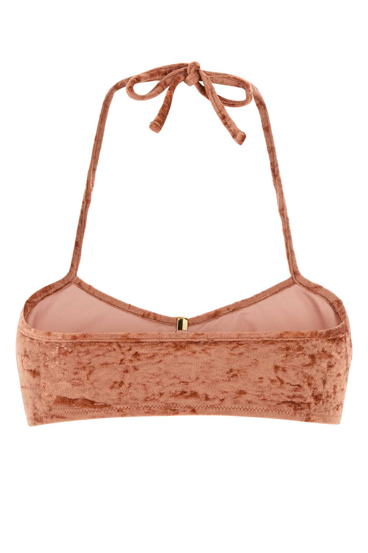 Chloé Halter Neck Velvet Bikini Top With Hardware In Brown
