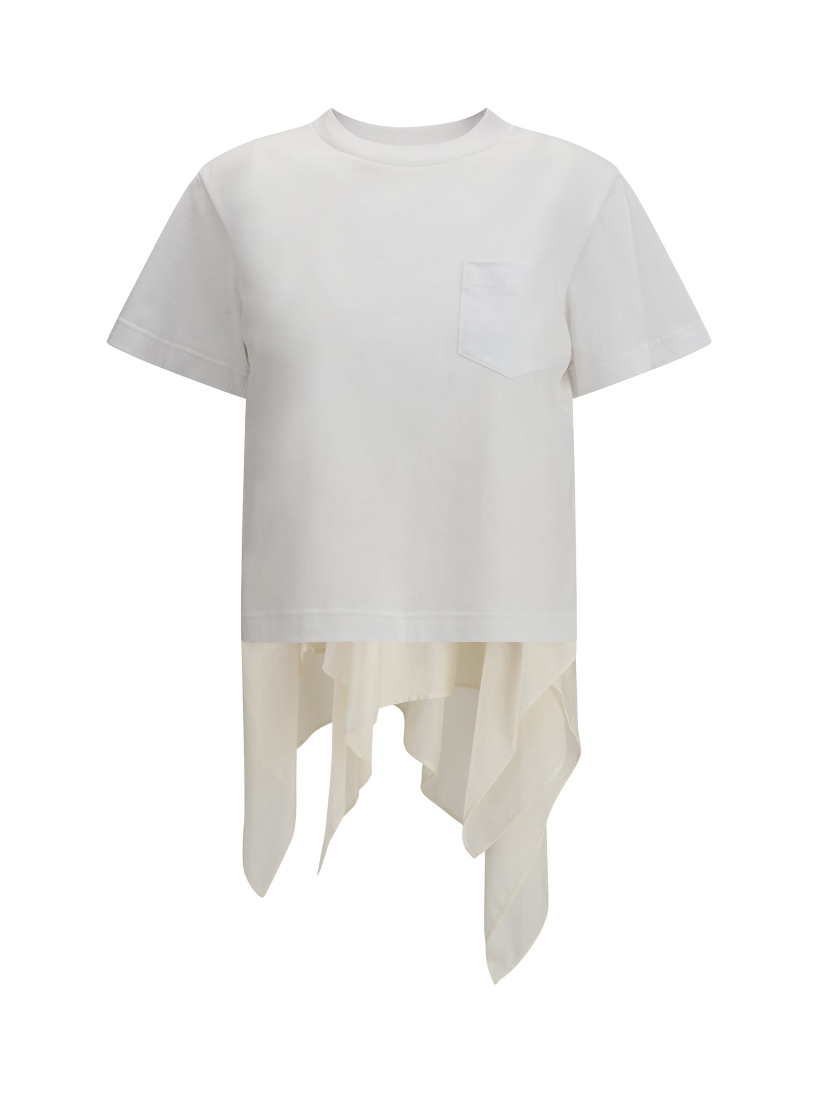 Sacai Jersey T-shirt With Polyester Detail In White