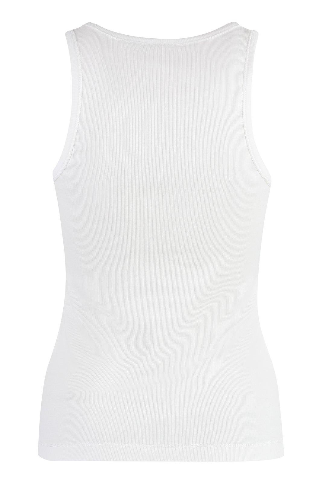 Shop Ganni Logo Fitted Tank Top In White