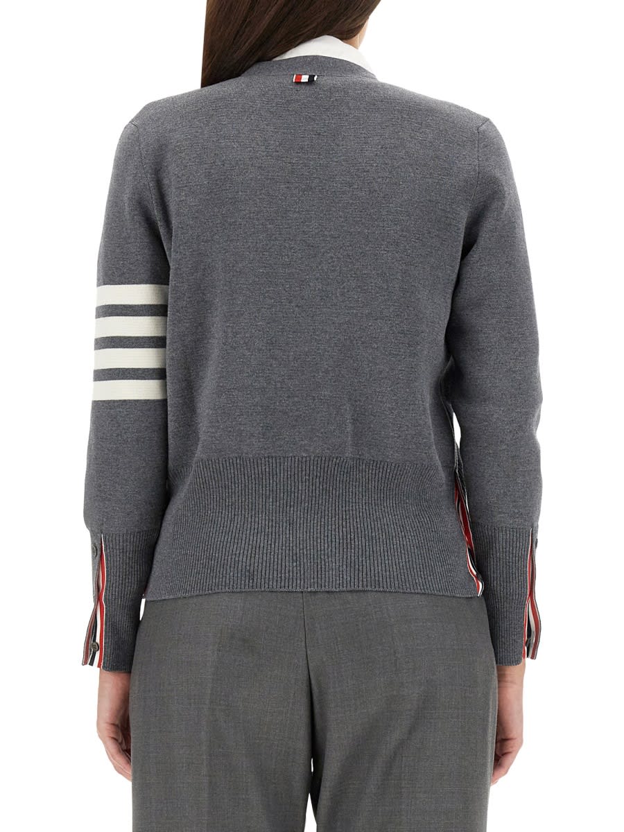 Thom Browne 4-bar Merino Wool Cardigan In Med Grey