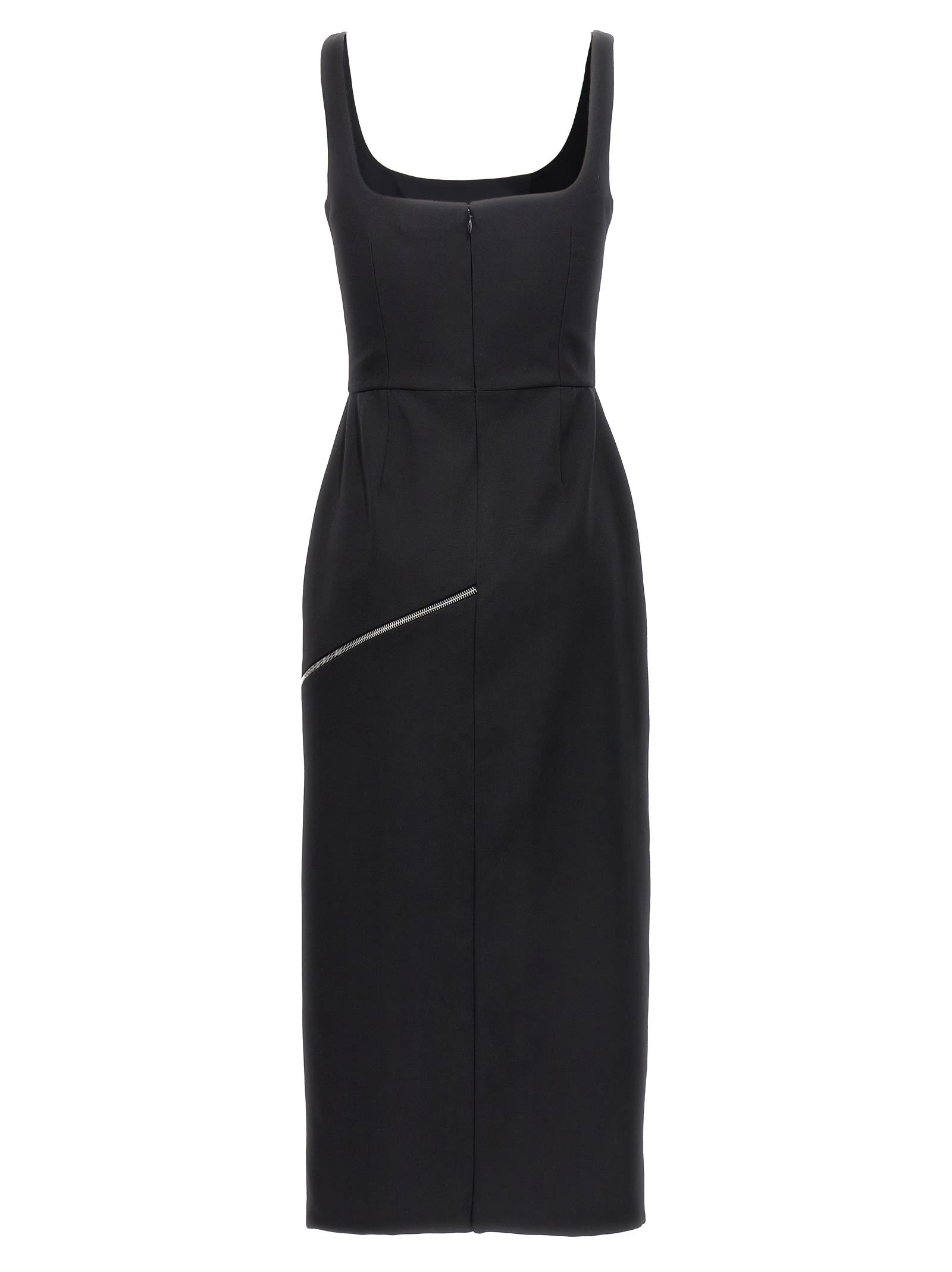 Shop Alexander Mcqueen Zip Wool Midi Dress In Black