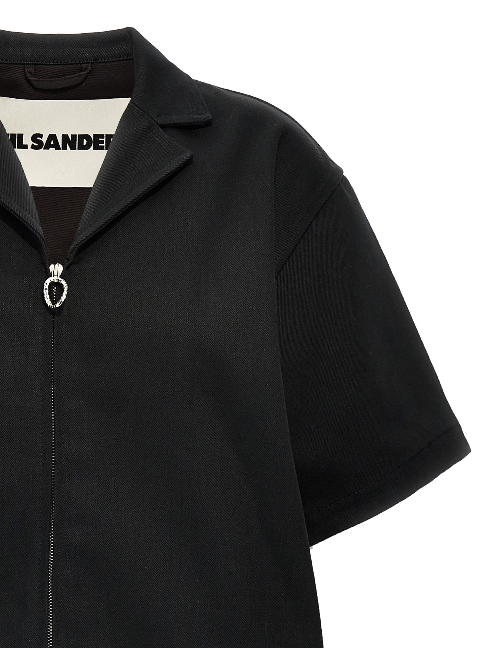 Jil Sander Short Sleeve Denim Shirt With Collared Neck In Black