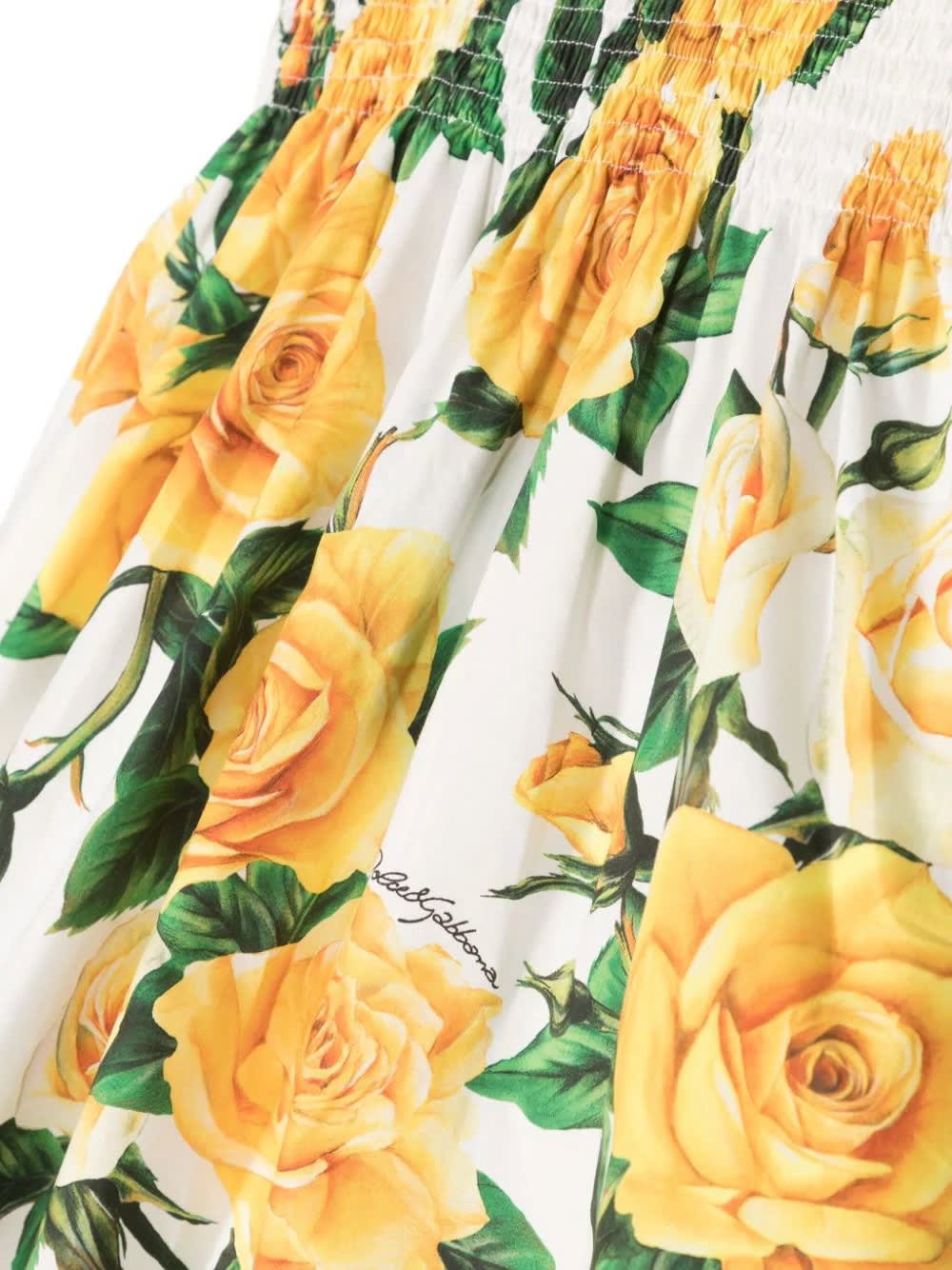 Shop Dolce & Gabbana White Sundress With Yellow Rose Print