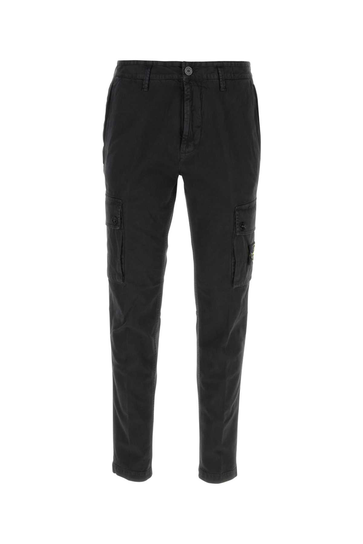 Shop Stone Island Black Stretch Cotton Cargo Pant