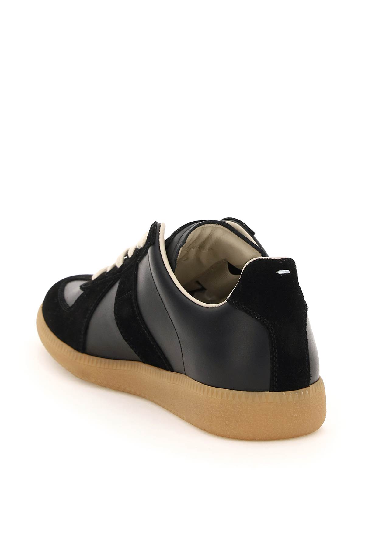 Shop Maison Margiela Leather Replica Sneakers In Blackblack (black)