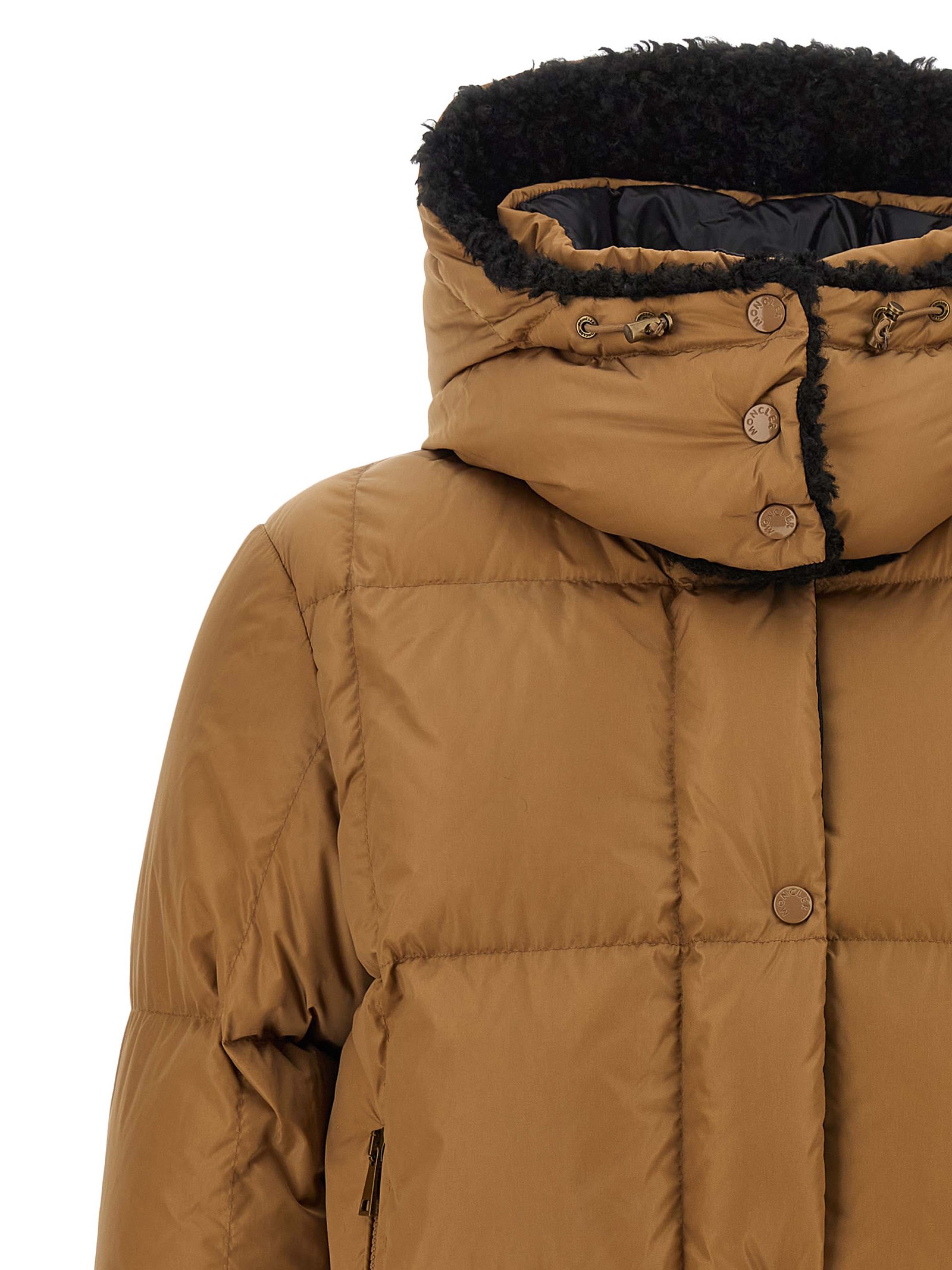 Moncler Castelnou Square-quilted Hooded Short Down Jacket In Brown