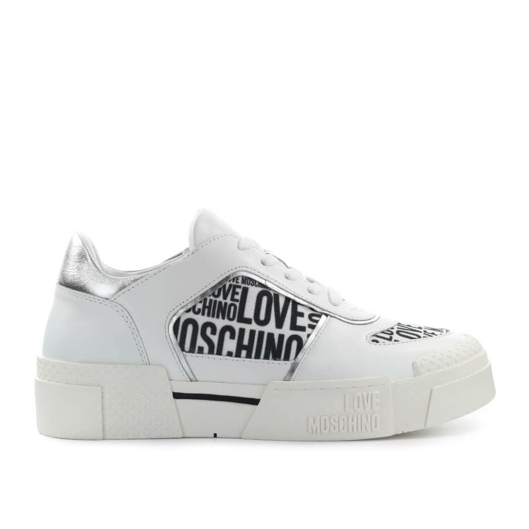 Love Moschino Text White Silver Sneaker