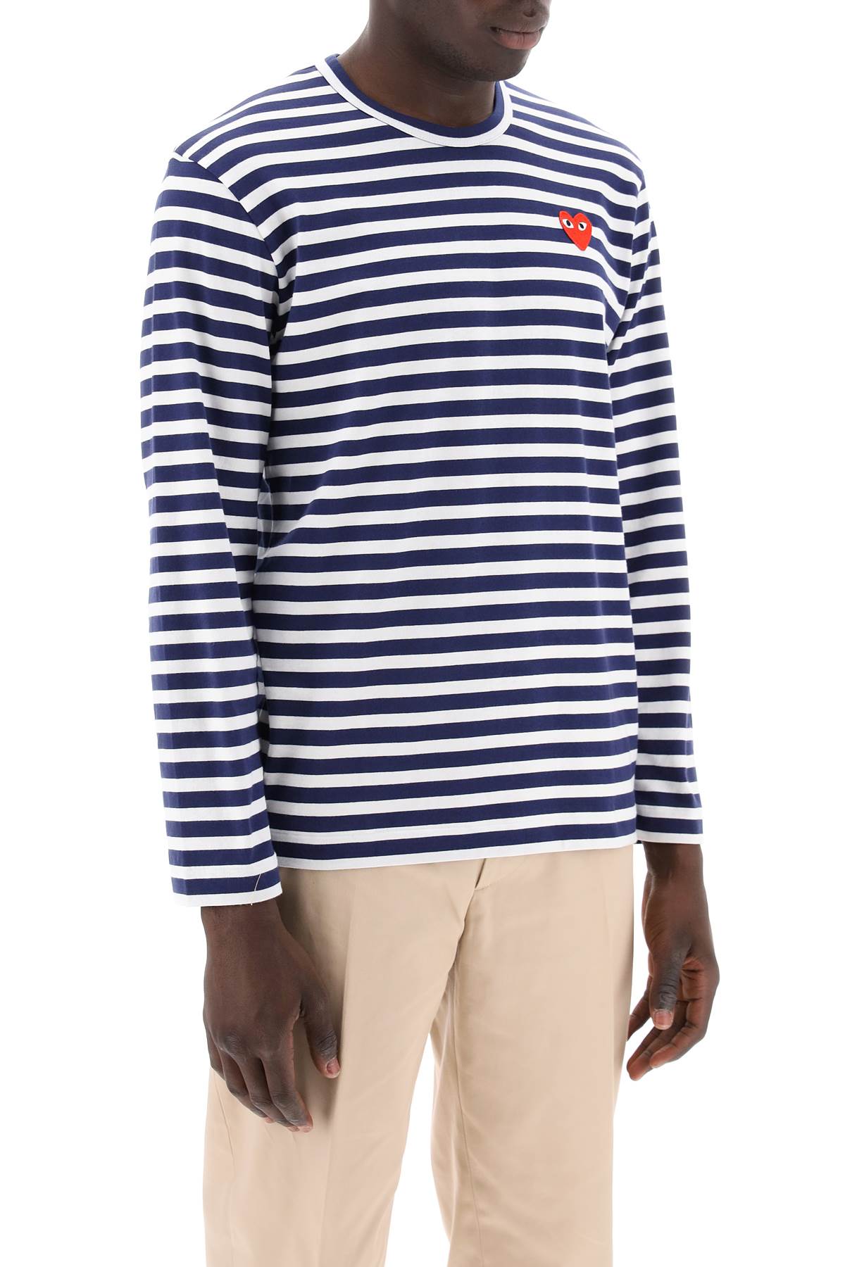 Shop Comme Des Garçons Play Striped Long-sleeved T-shirt In Navy White (white)
