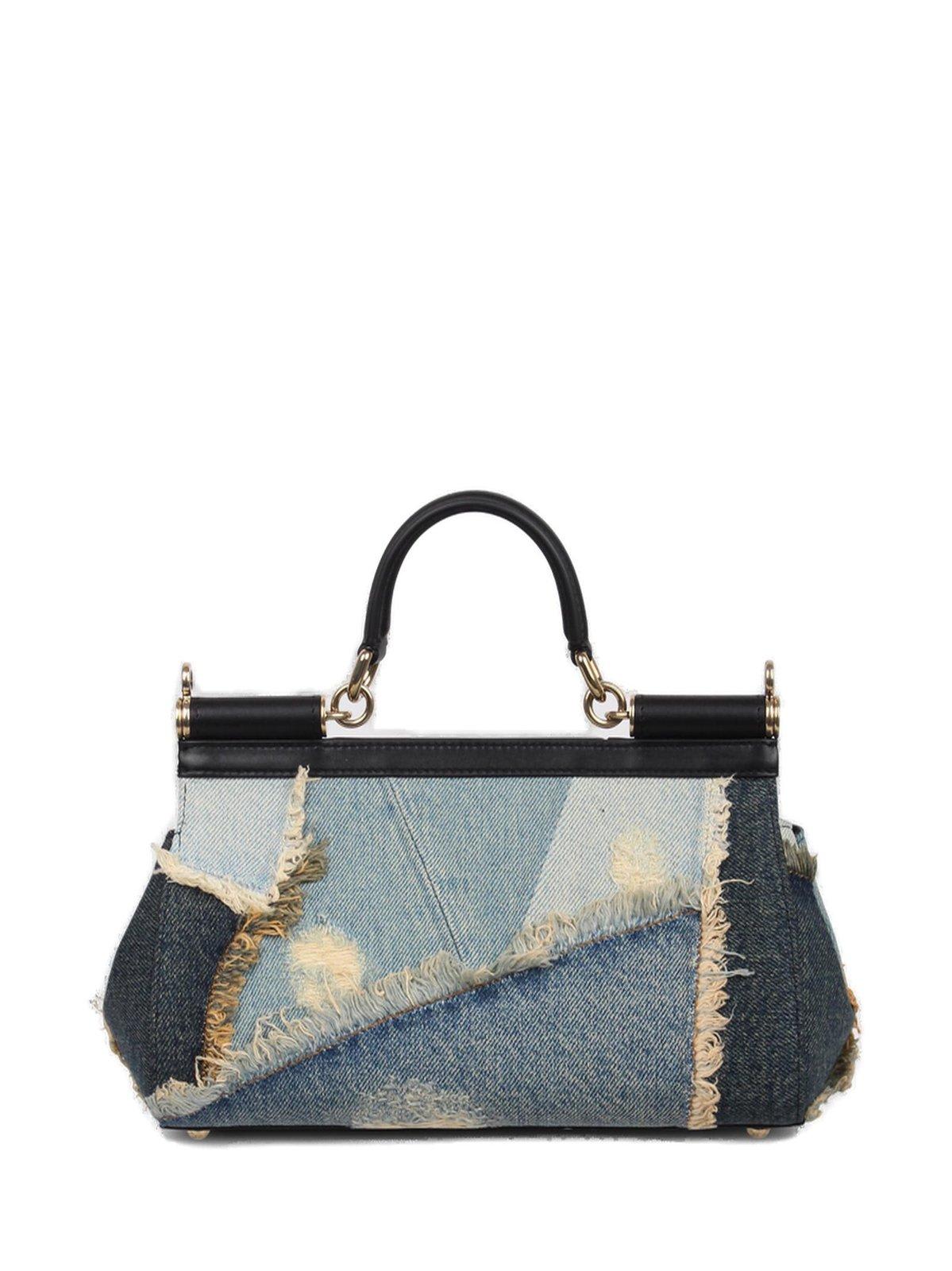 Shop Dolce & Gabbana Medium Patchwork Denim Sicily Handbag