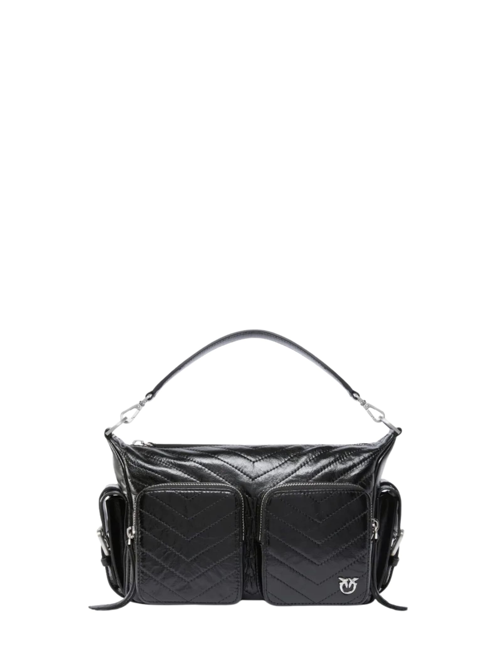 Pinko Medium Leather Cargo Bag With Pockets In Black
