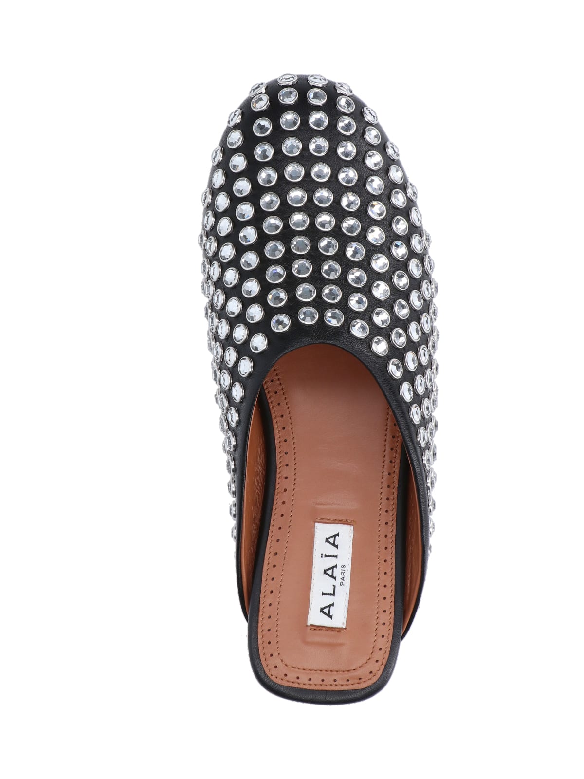 Alaïa Women Black Nappa Leather Rhinestone Flat Mules In Black