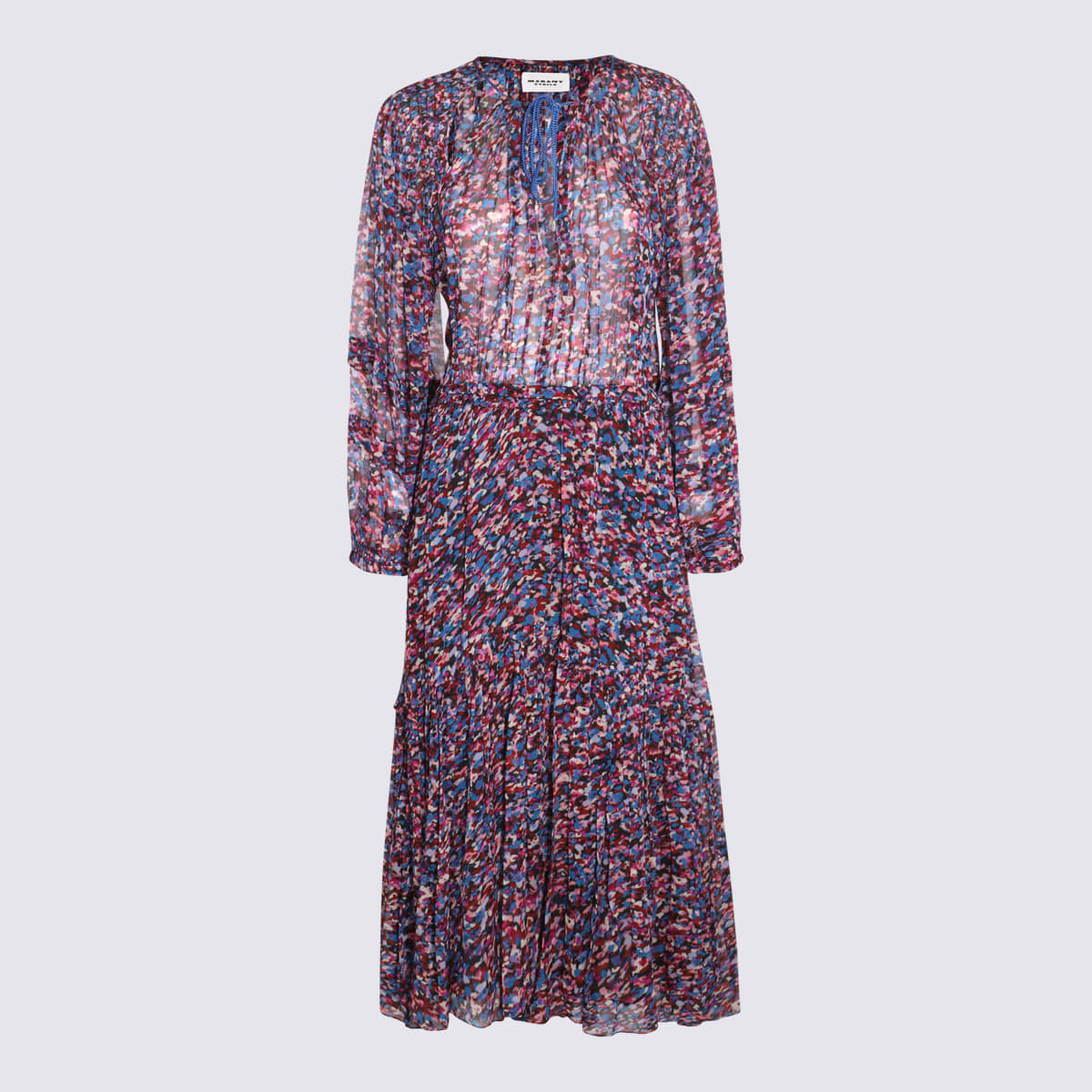 Isabel Marant Étoile Multicolored Maxi Tie-neck Dress With Graphic Print All-over In Viscose Woman In Pink /blue