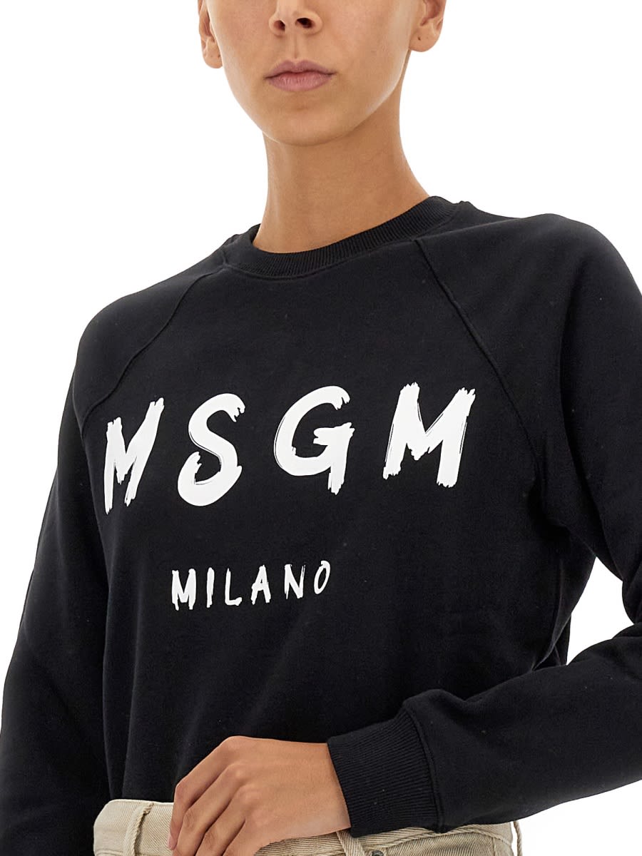 Shop Msgm Sweatshirt With Brushed Logo Print In Black