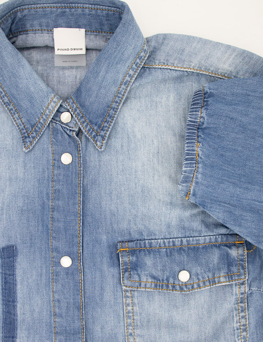 Pinko Chemise En Jean À Manches Trois-quarts In Lavaggio Medio Chiaro