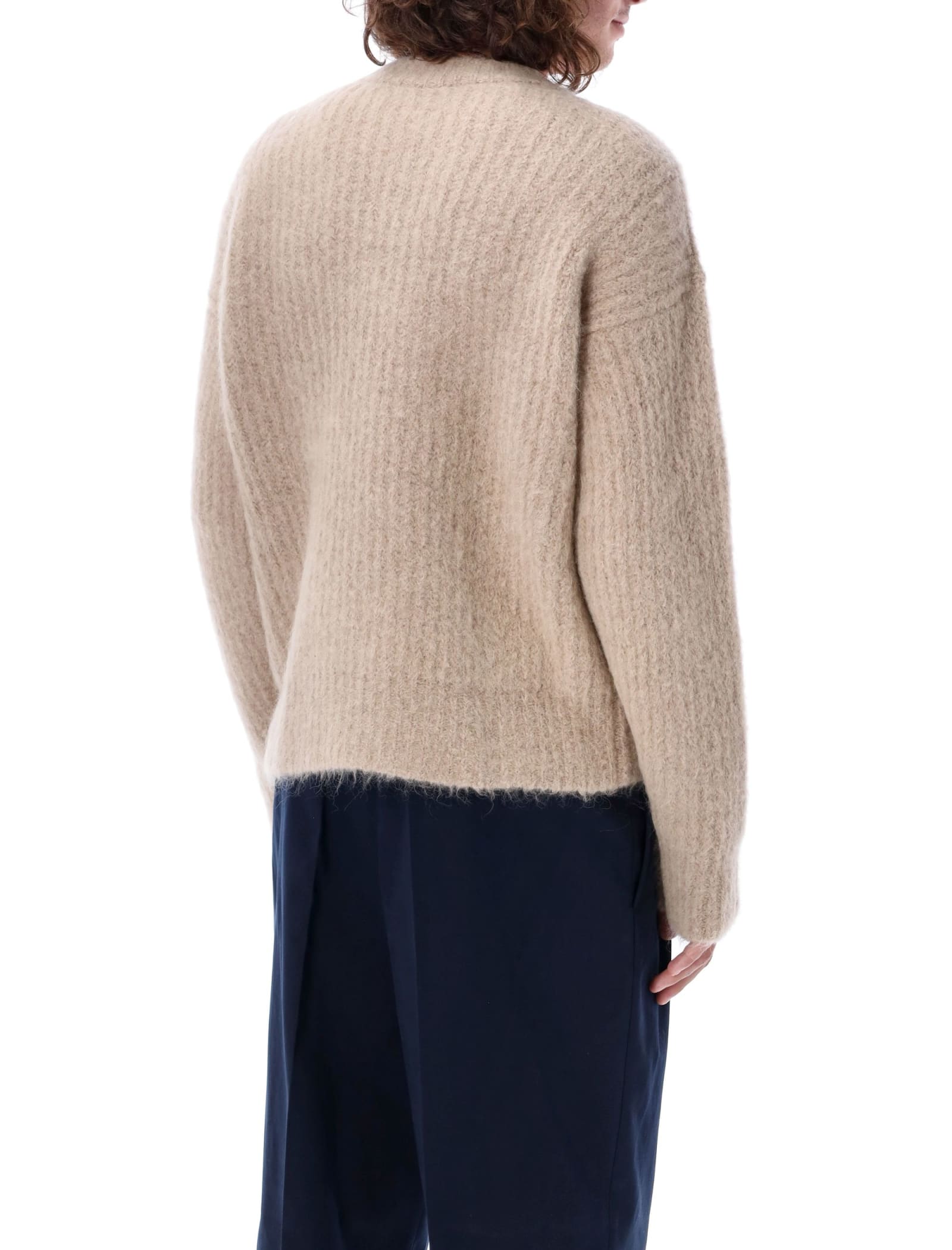 Shop Ami Alexandre Mattiussi Chunky Hair Mohair Sweater In Beige