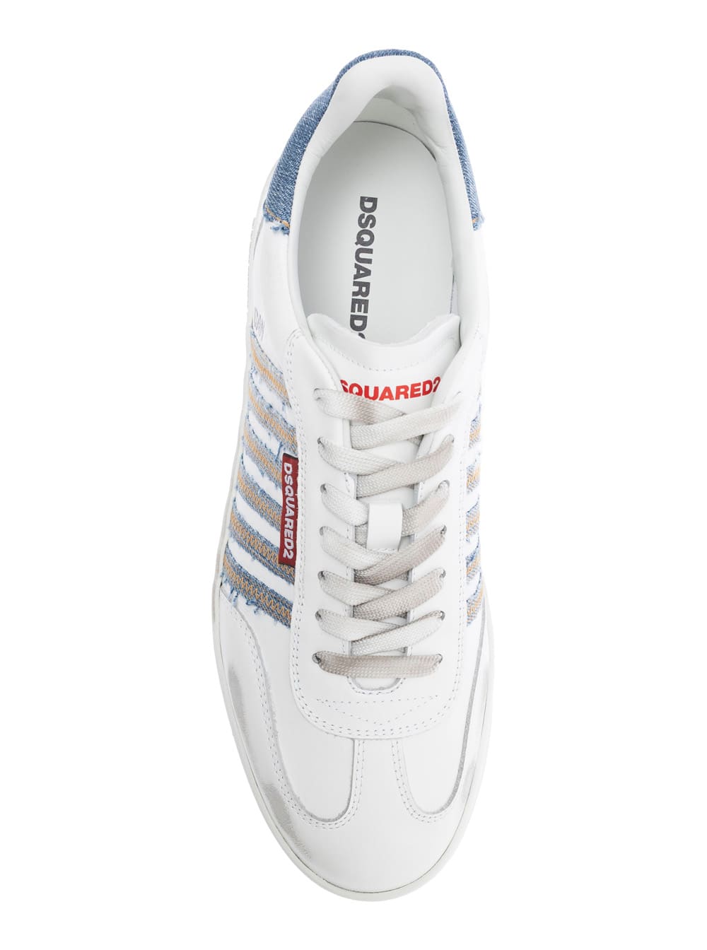 Dsquared2 White Low Top Sneakers With Logo Patch On Tongue And Side And Contrasting Heel With Logo In Leather