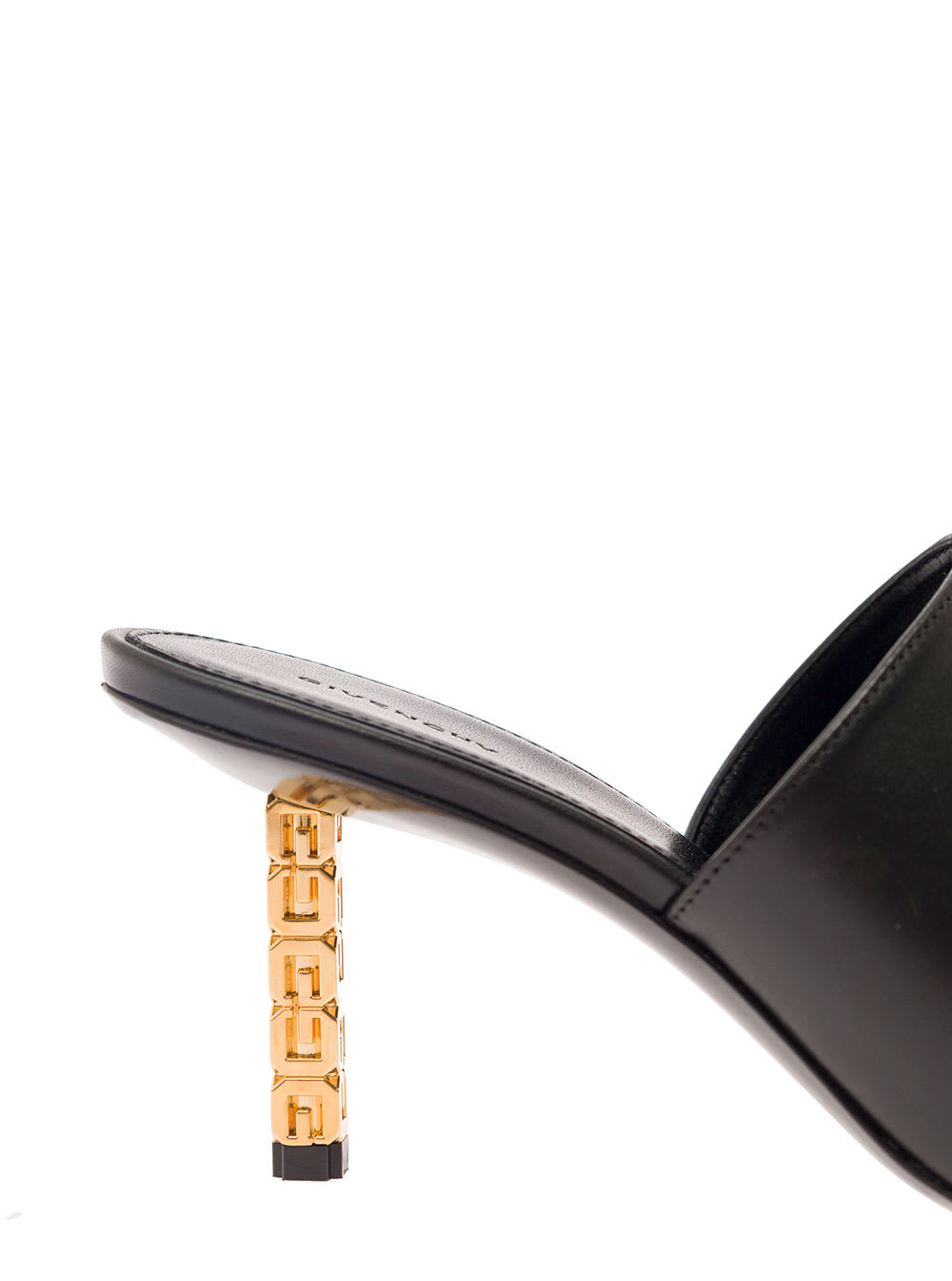 Shop Givenchy Black Mule With Gold G Cube-shaped Heel And Branded Outer Sole In Leather Woman