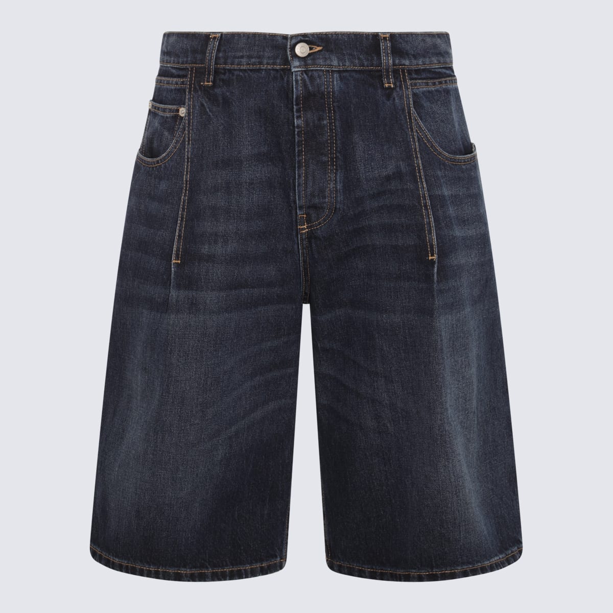 Shop Alexander Mcqueen Dark Blue Cotton Denim Shorts