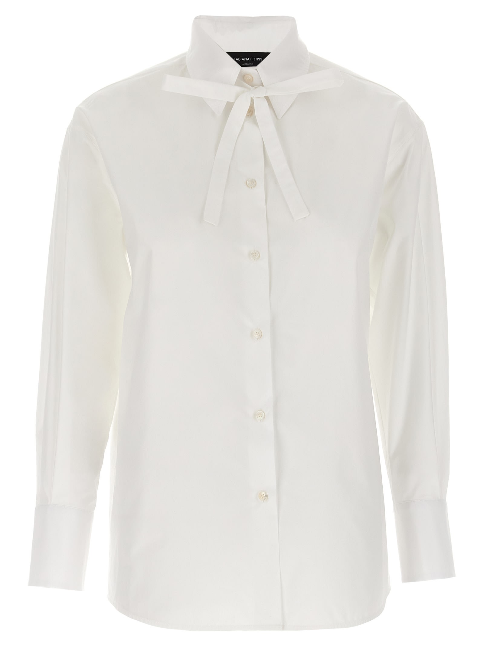 Fabiana Filippi Cotton Poplin Shirt With Knotted Lace Collar In White