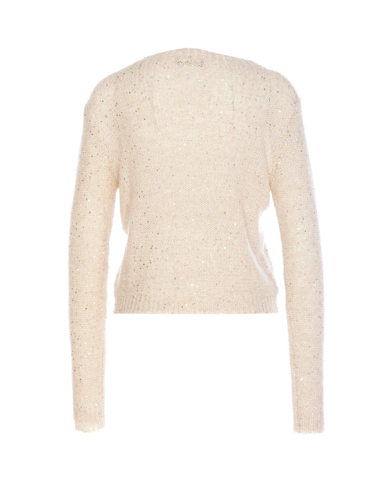 Shop Roberto Collina Sequin Embellished Long-sleeved Sweater In Natural