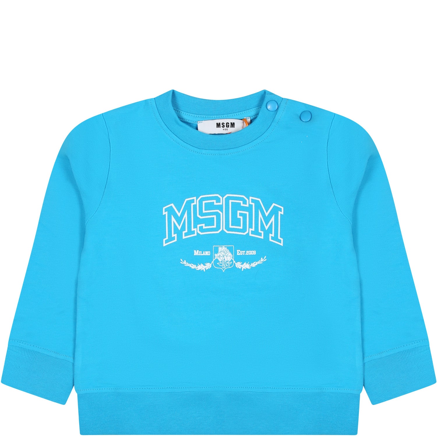 Msgm Light Blue Sweatshirt For Baby Boy With Logo