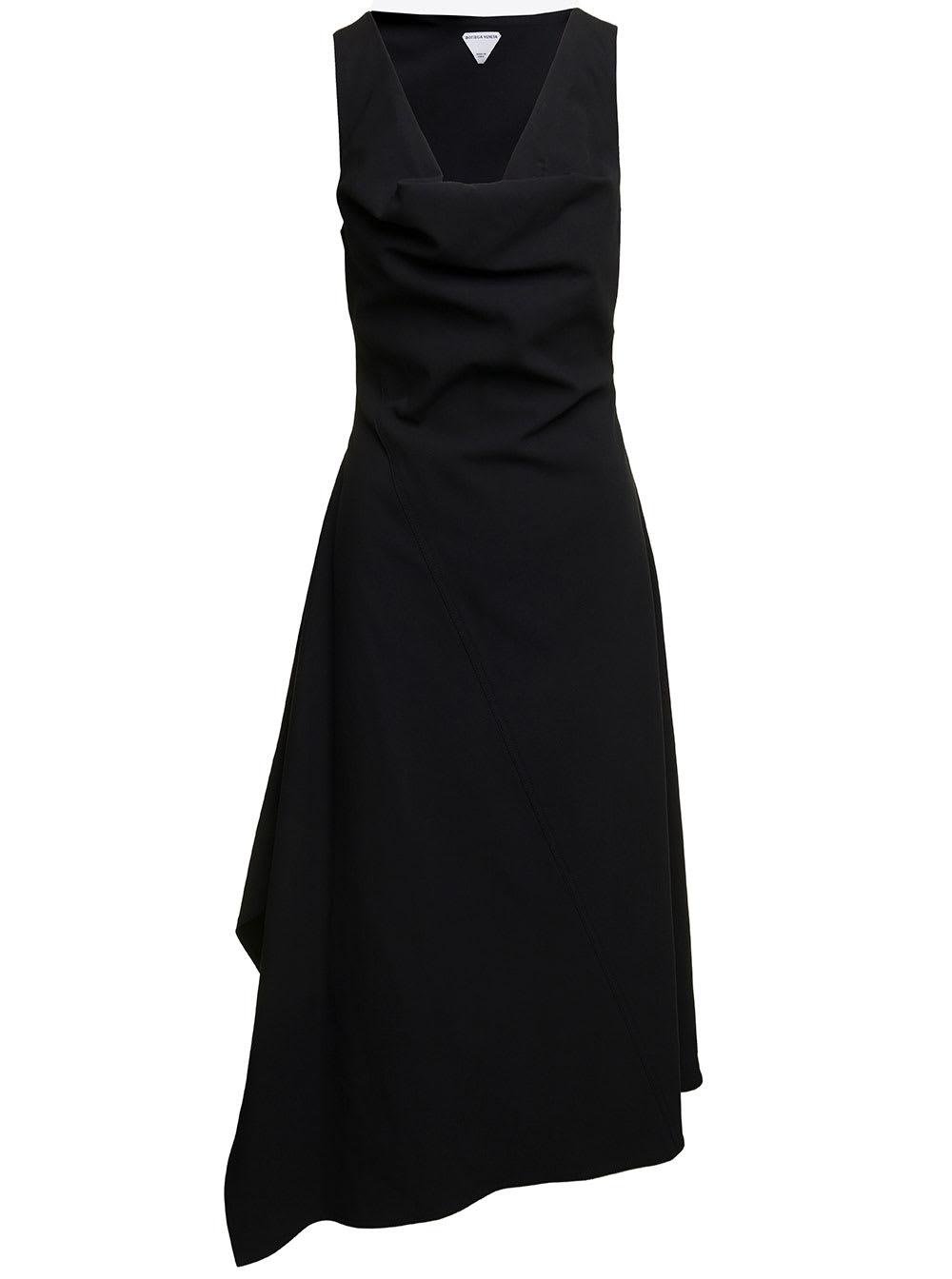 BOTTEGA VENETA MINI BLACK ASYMMETRIC DRESS WITH SQUARE AND DRAPED NECKLINE IN COTTON BLEND WOMAN